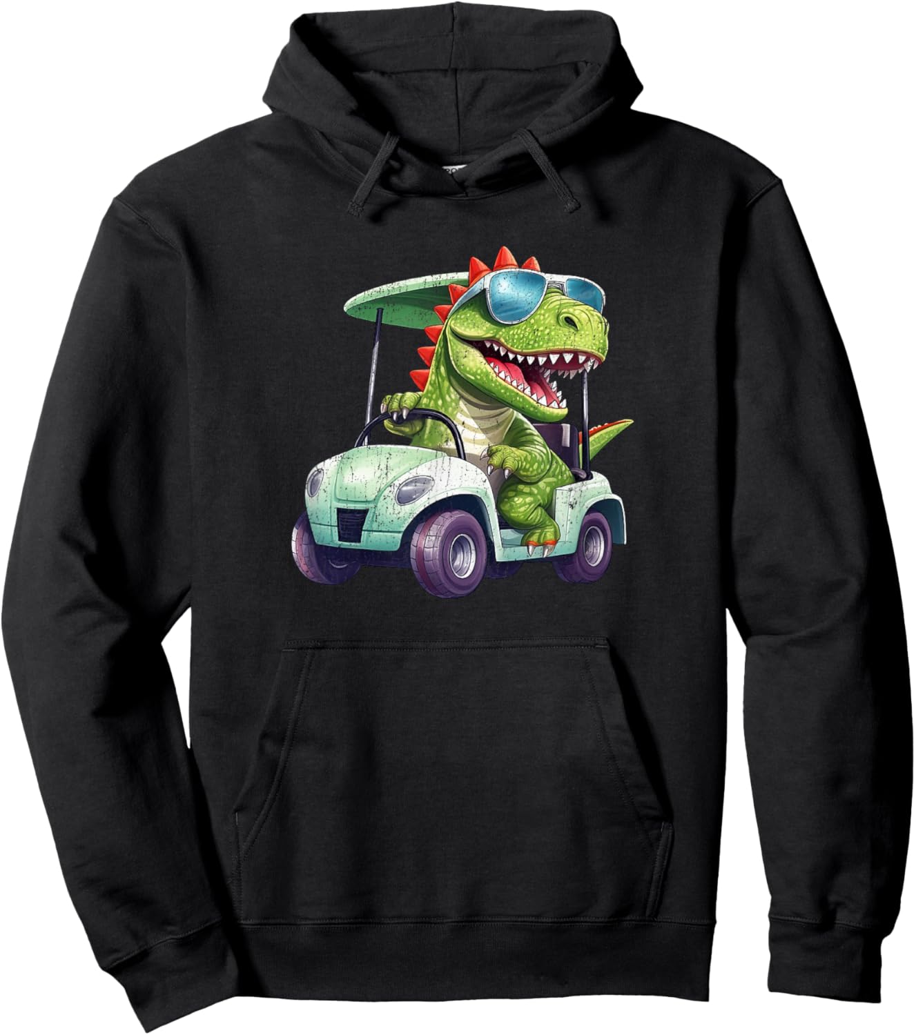 Vintage T-Rex Tyrannosaurus Dinosaur in a Golf Cart Funny Hoodie - Hoodie | Black