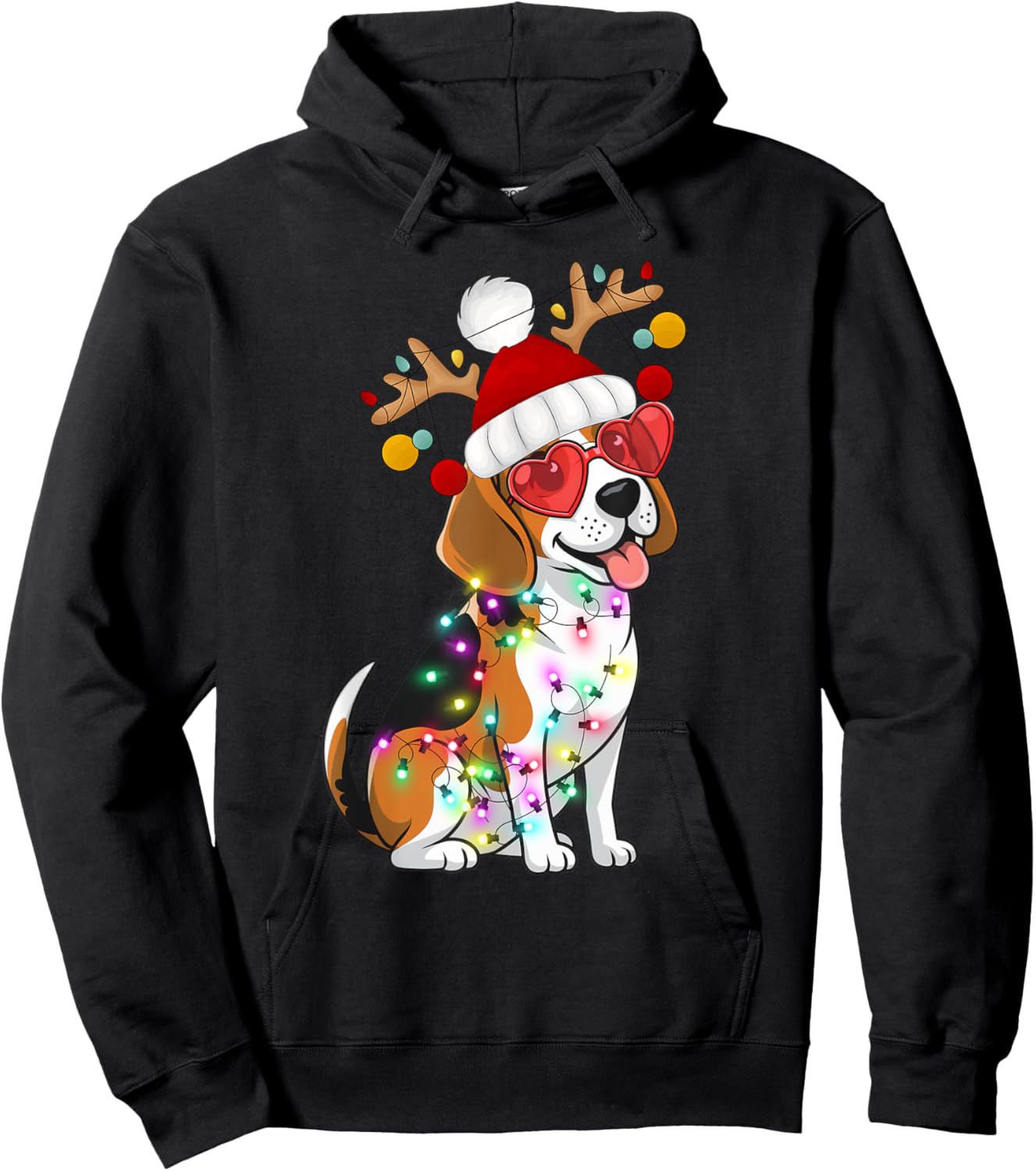 Beagle Dog Christmas Lights Santa Holiday Design Hoodie - Hoodie | Black