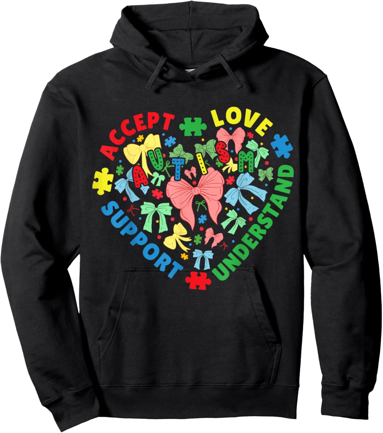 Autism Awareness Heart Coquette Bow Autism Support Women Hoodie - Hoodie | Black