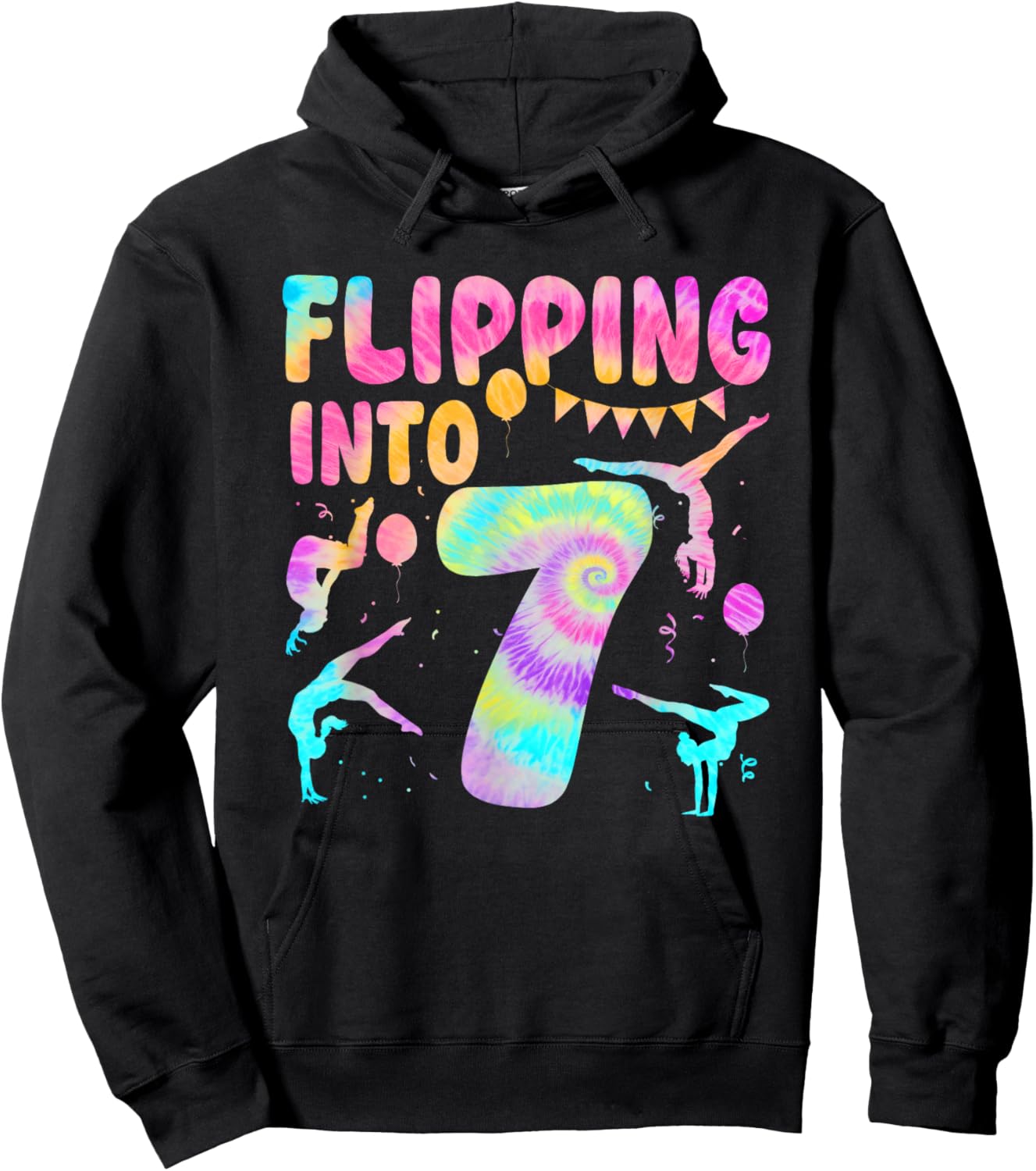 Flipping Into 7 Years Old Birthday Girl Gymnast 7th Hoodie - Hoodie | Black