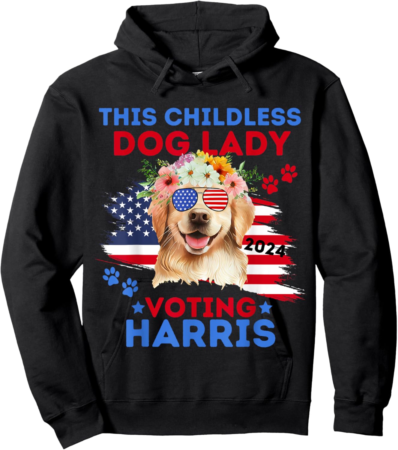 Childless Dog Lady Vote Kamala Harris 2024 Golden Retriever Hoodie - Hoodie | Black