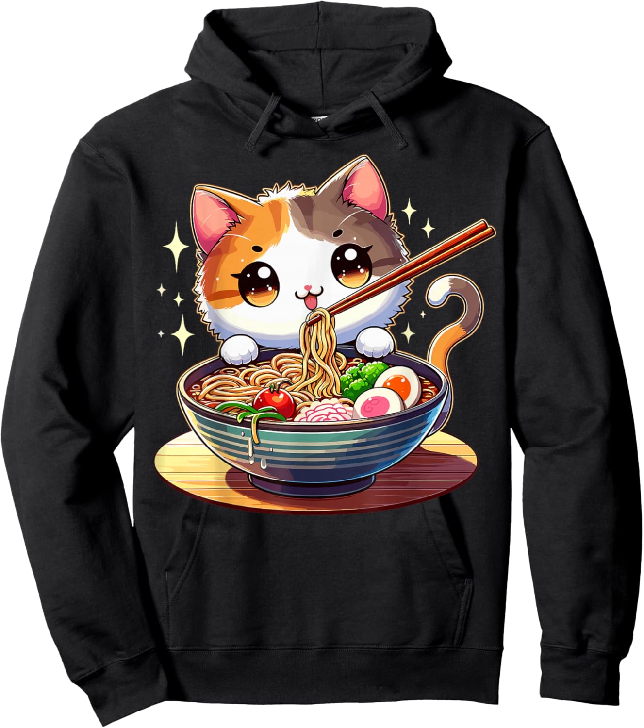 Cat Ramen Noodles Anime Kawaii Japanese Cat Hoodie - Hoodie | Black