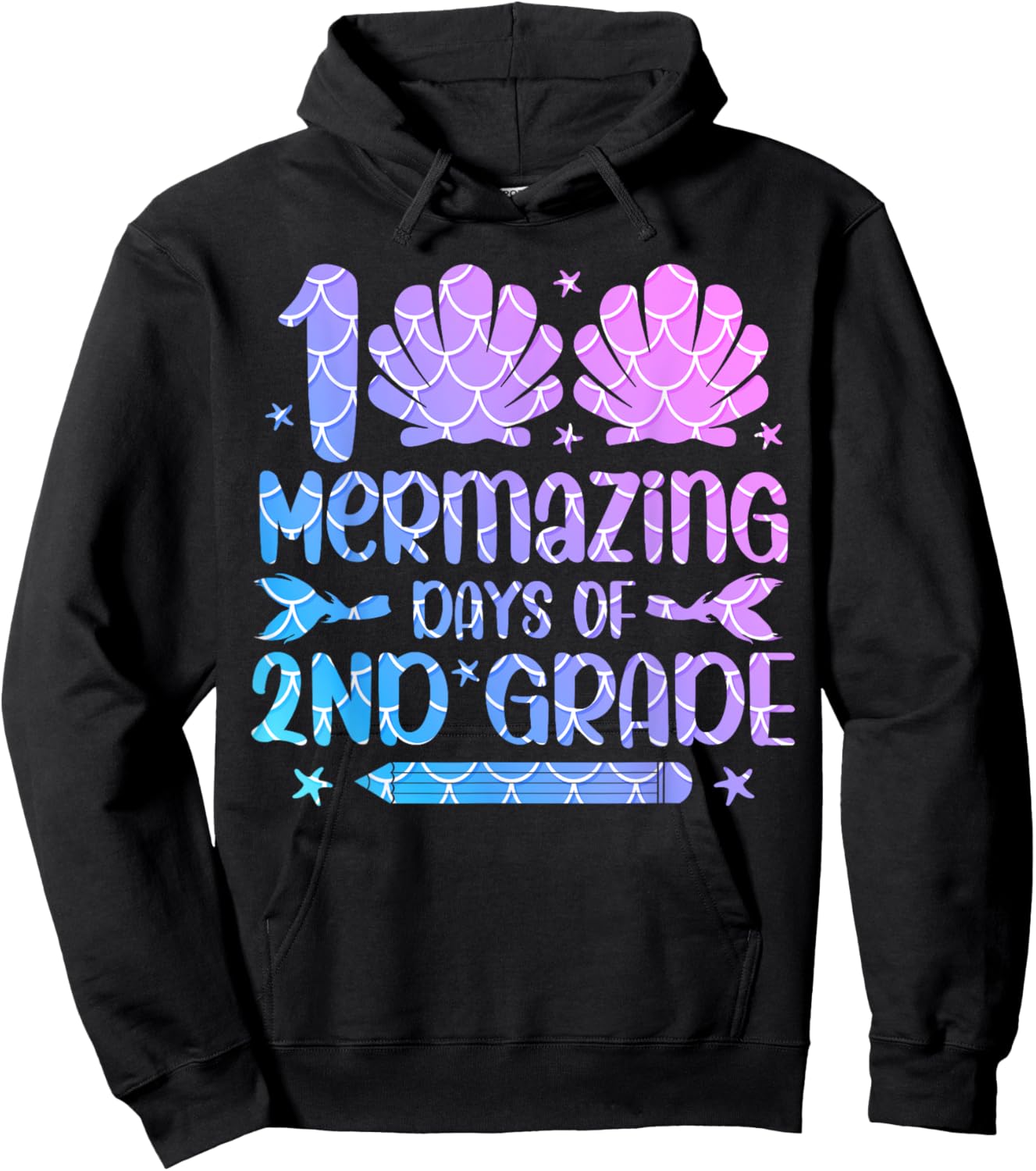 100 Mermazing Days Of 2nd Grade 100th Day Of School Girls Hoodie - Hoodie | Black