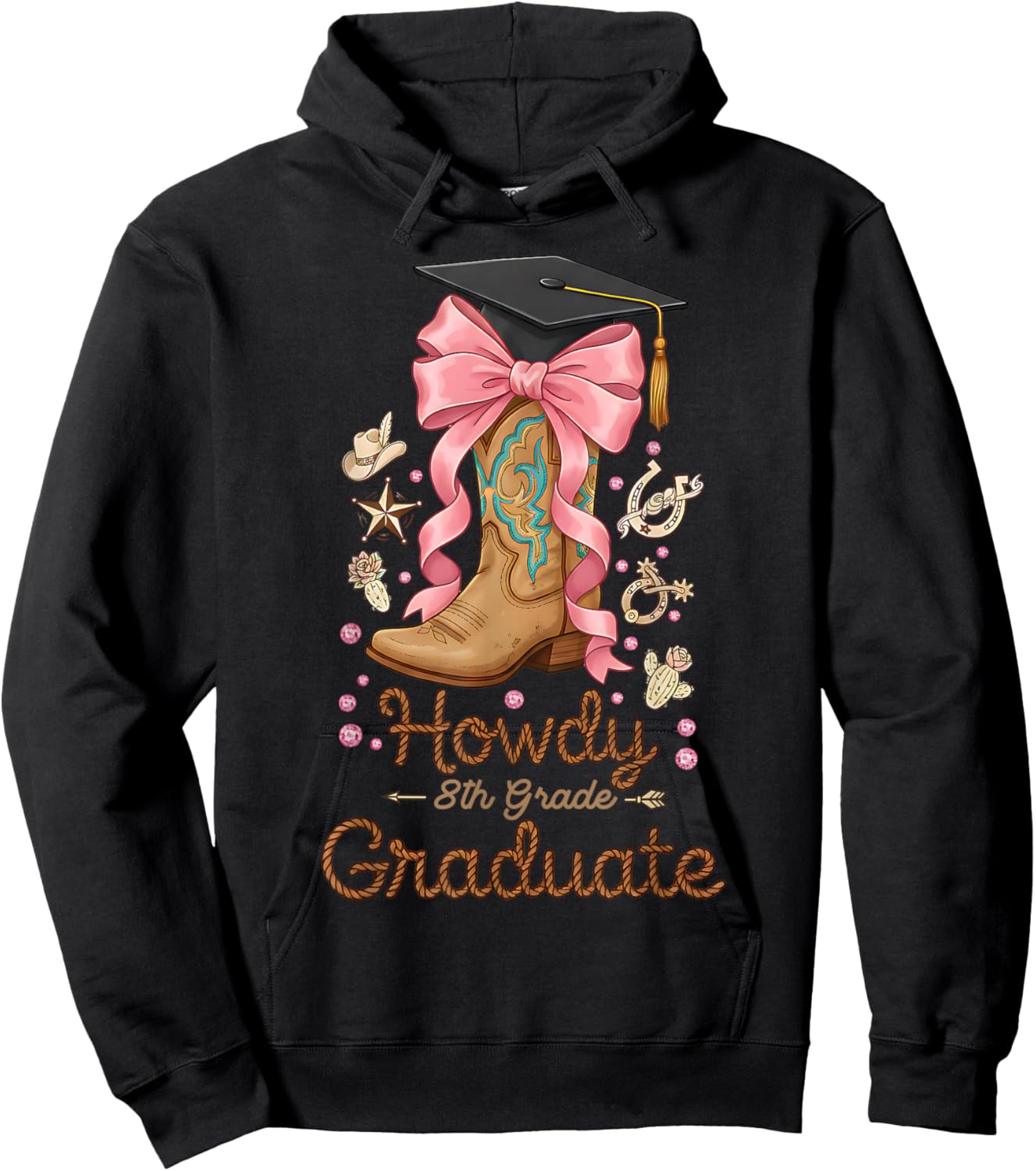 Howdy 8th Grade Graduate Cowgirl Middle School Graduation Hoodie - Hoodie | Black