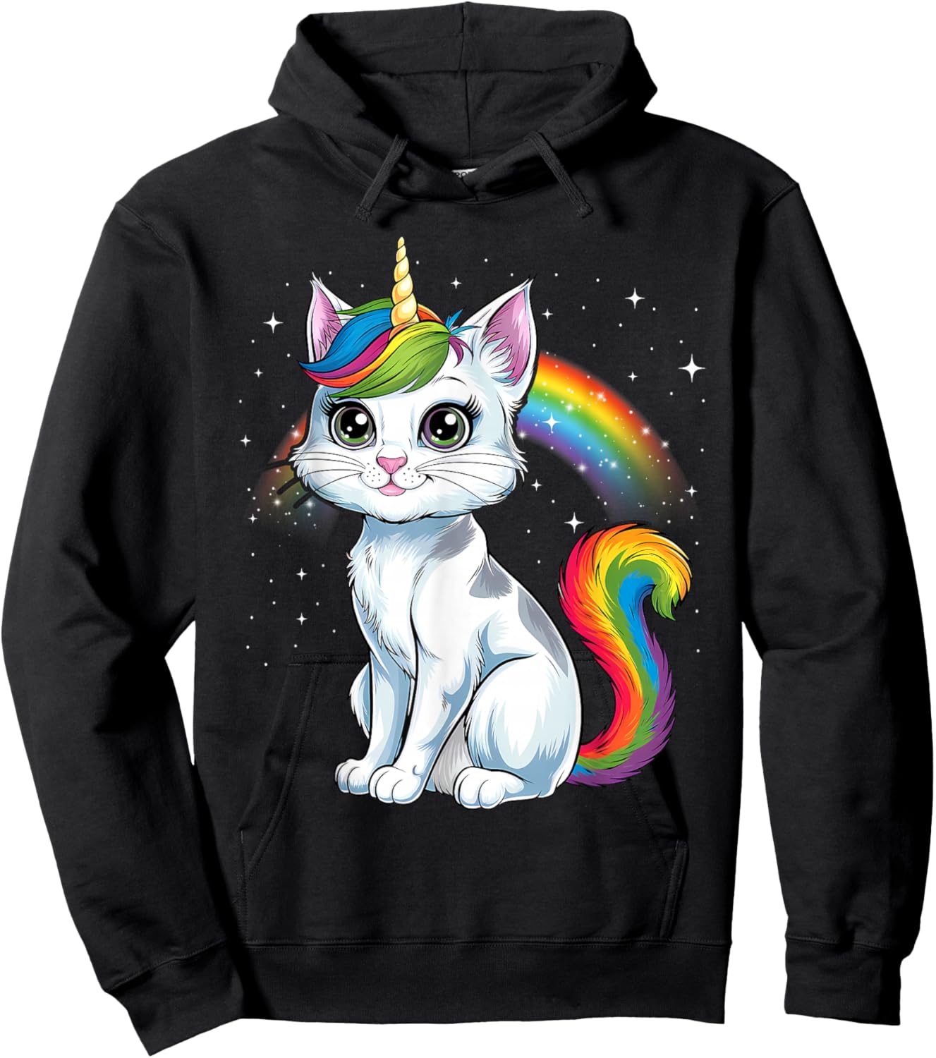 Cute Unicorn Cat Adorable Smiling Rainbow Kitty Hoodie - Hoodie | Black