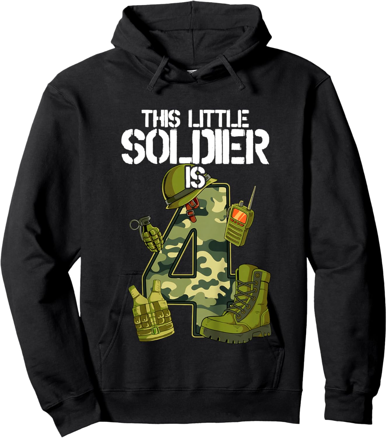 Kids 4th Birthday Army Hoodie - Hoodie | Black