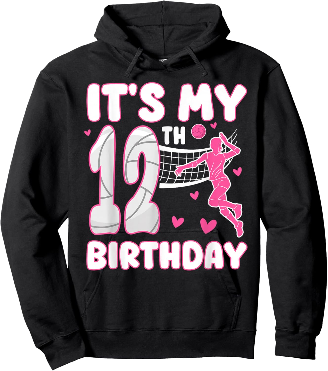 It's My 12th Birthday Girl Volleyball Theme 12 Years Old Hoodie - Hoodie | Black