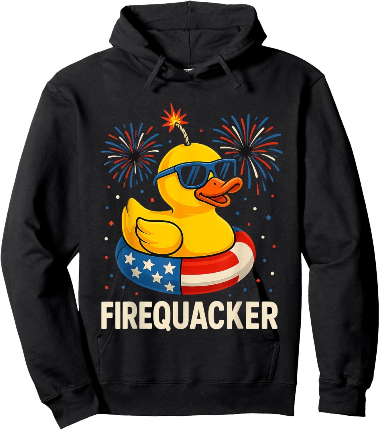 4th of July Duck Firequacker Patriotic Fourth of July Funny Hoodie - Hoodie | Black