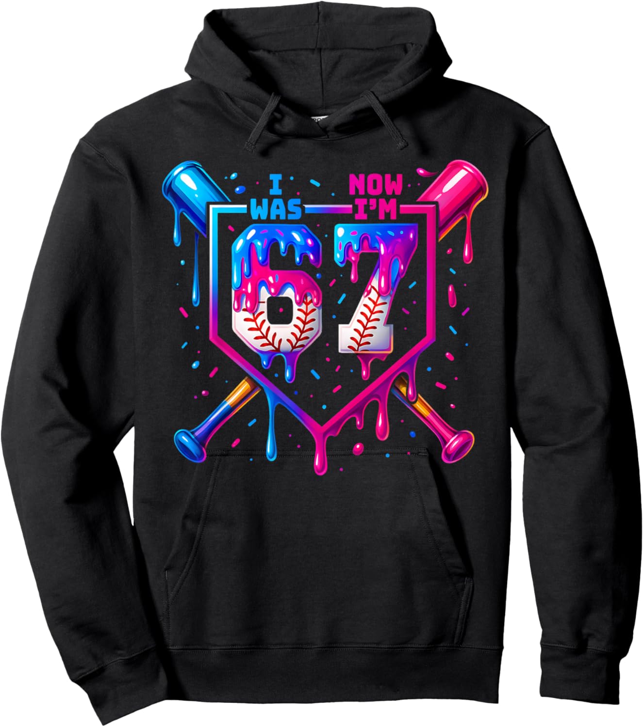 I was 6 Now I'm 7 Birthday Baseball Dripping Kids 67 Sport Hoodie - Hoodie | Black