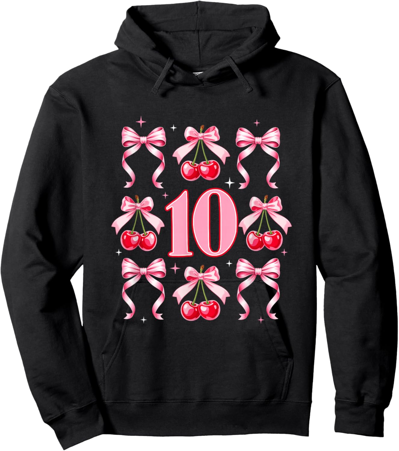 Birthday Girl 10Th Birthday Cherry Coquette Bow 10 Years Old Hoodie - Hoodie | Black
