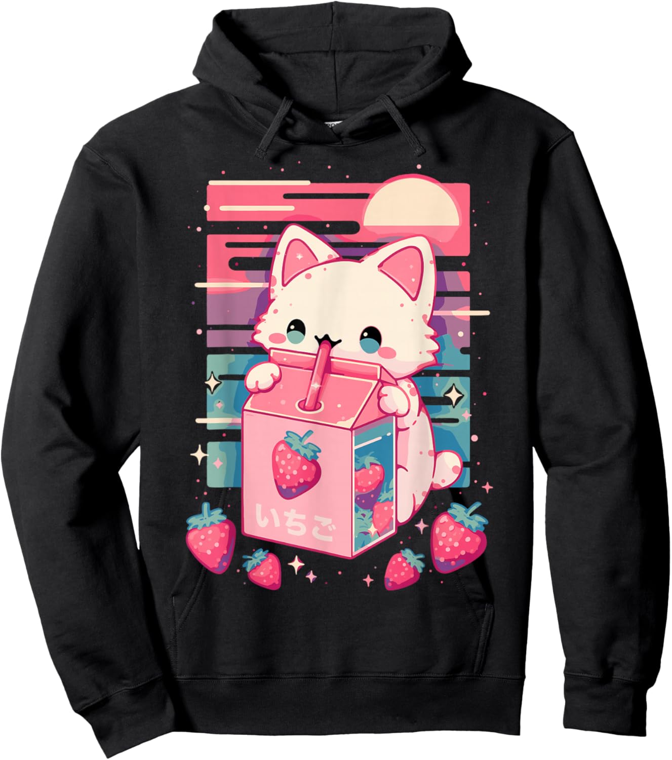 Cat Strawberry Milk Anime 90s Japanese Cat Japan Hoodie - Hoodie | Black