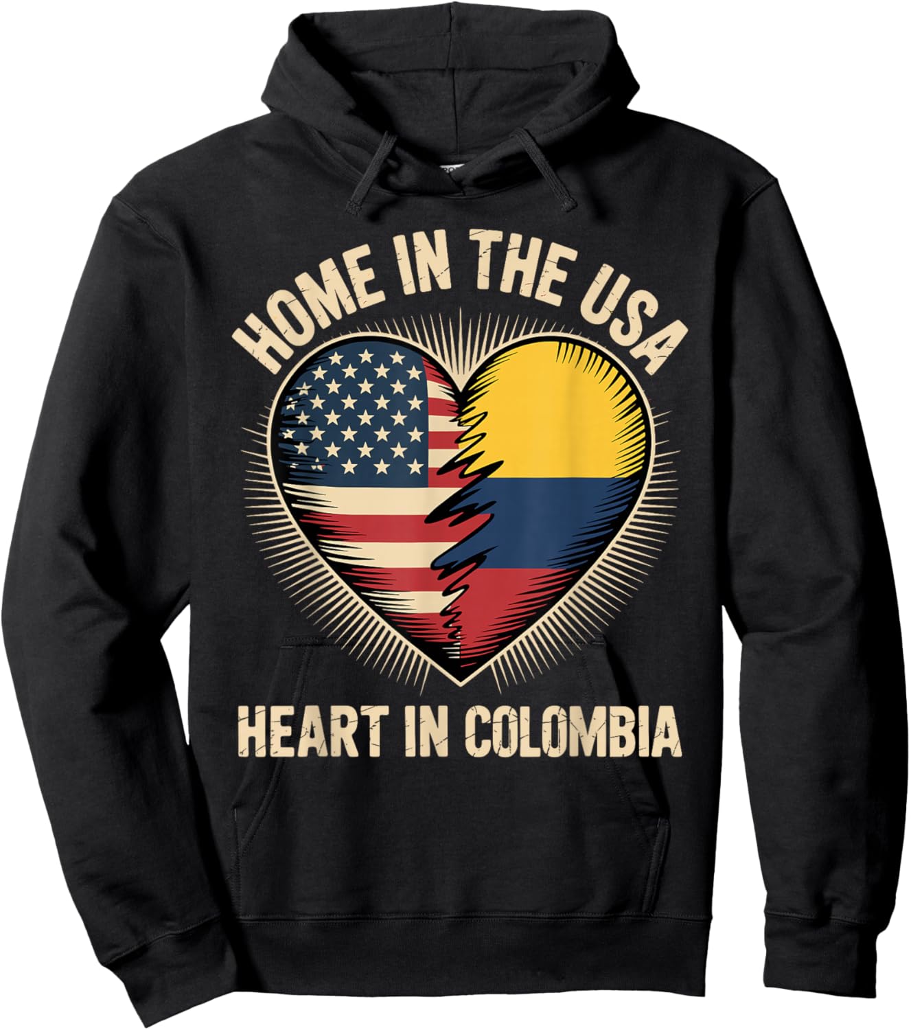 Home in The USA Heart in Colombia American Colombian America Hoodie - Hoodie | Black