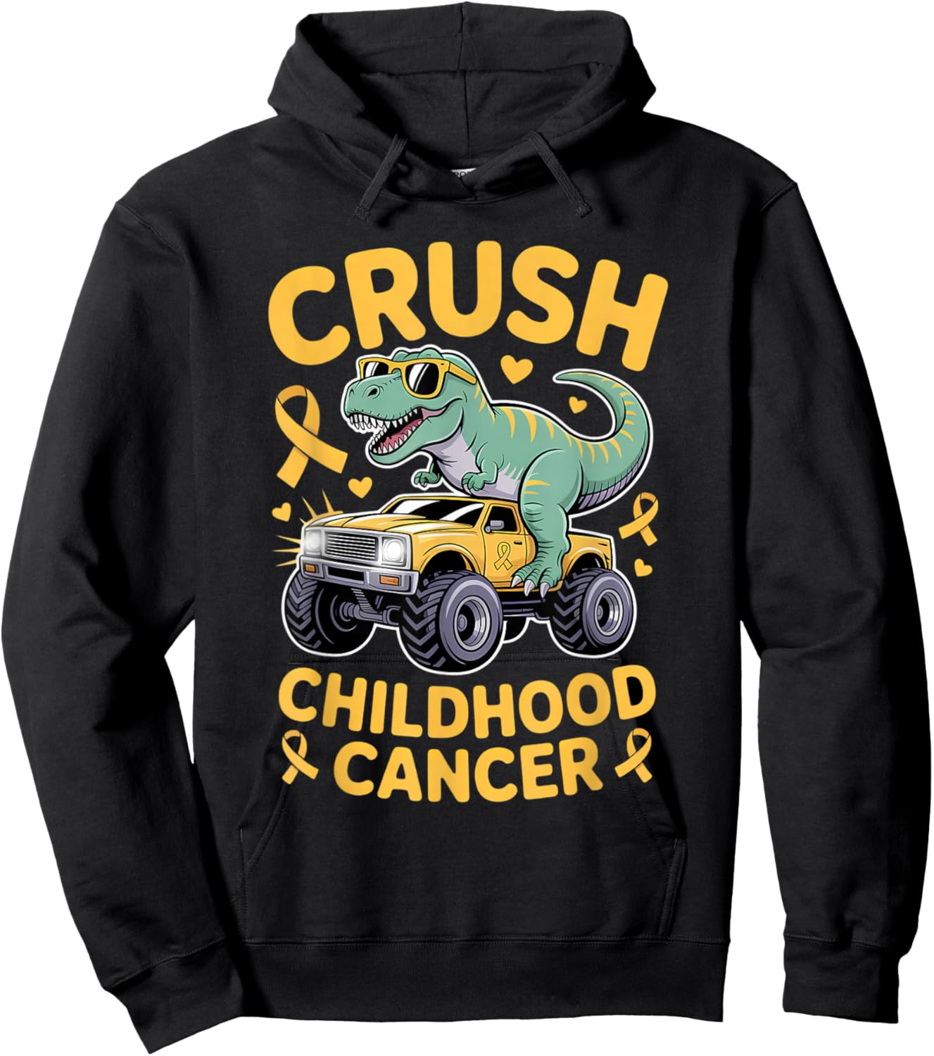Crush Childhood Cancer Awareness Gold Ribbon Kids Toddlers Hoodie - Hoodie | Black