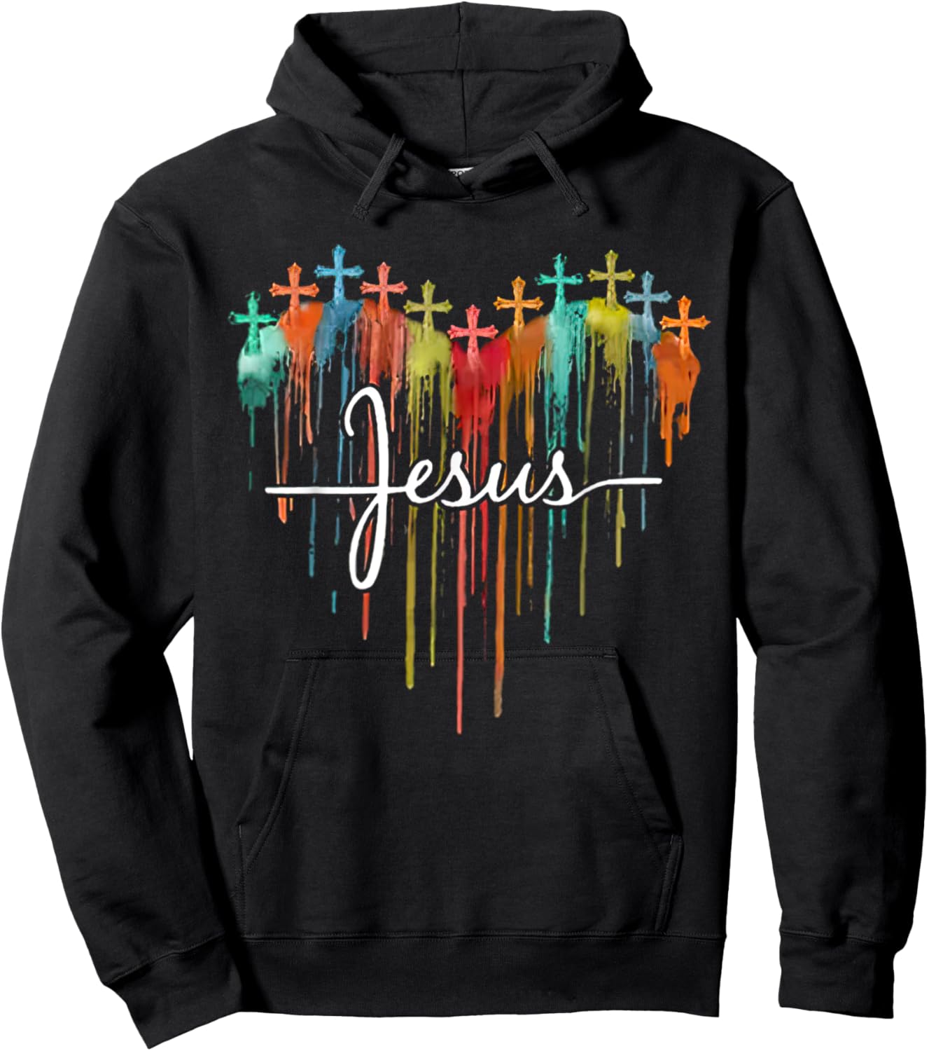 Colorful Jesus Cross Melting Heart For Christian Jesus Lover Hoodie - Hoodie | Black