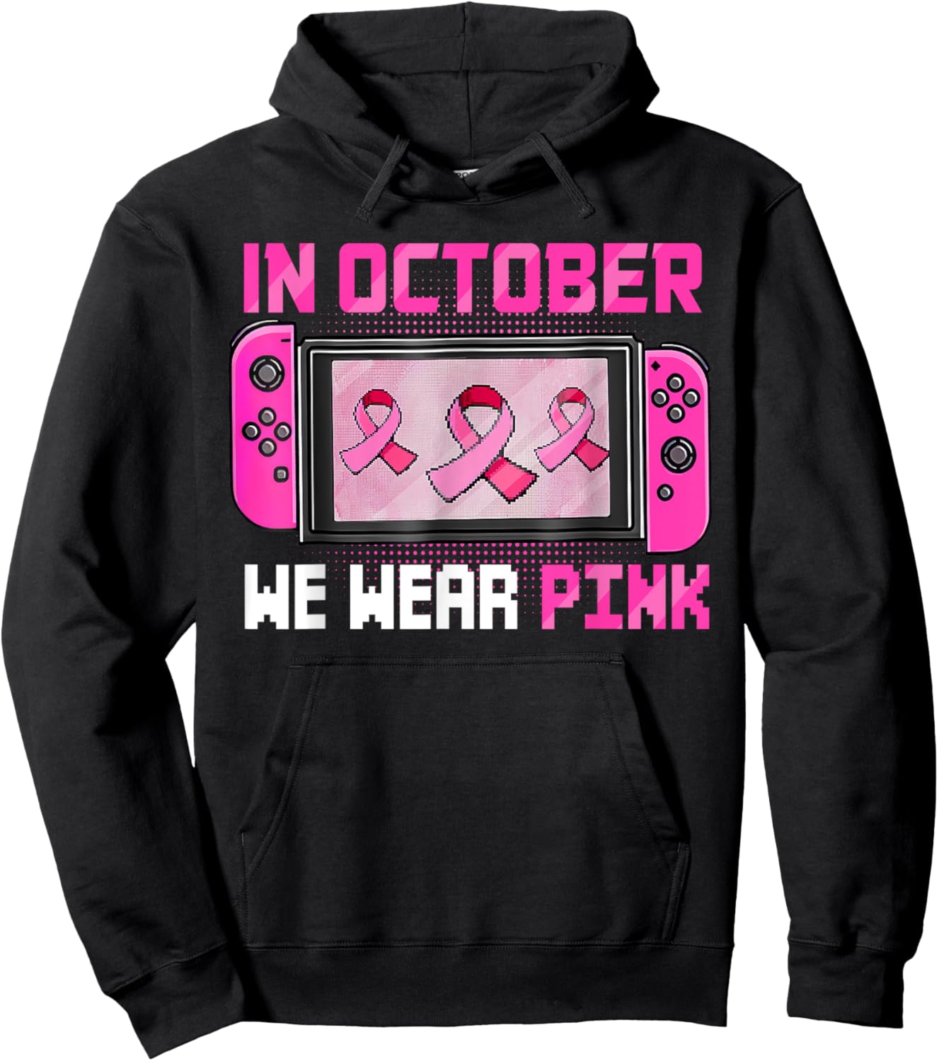 In October We Wear Pink Breast Cancer Gaming Kids Boys Youth Hoodie - Hoodie | Black