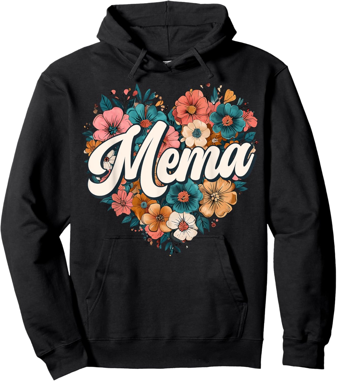 Mema Floral Heart Flower Mother's Day Vintage Retro Hoodie - Hoodie | Black