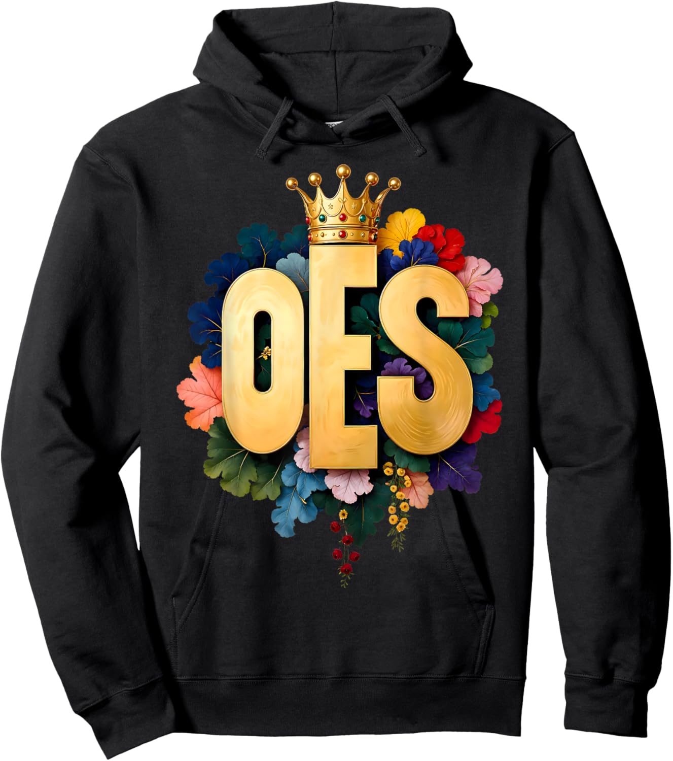 OES Queen Crow Flower Colorful Order of the Eastern Star Hoodie - Hoodie | Black