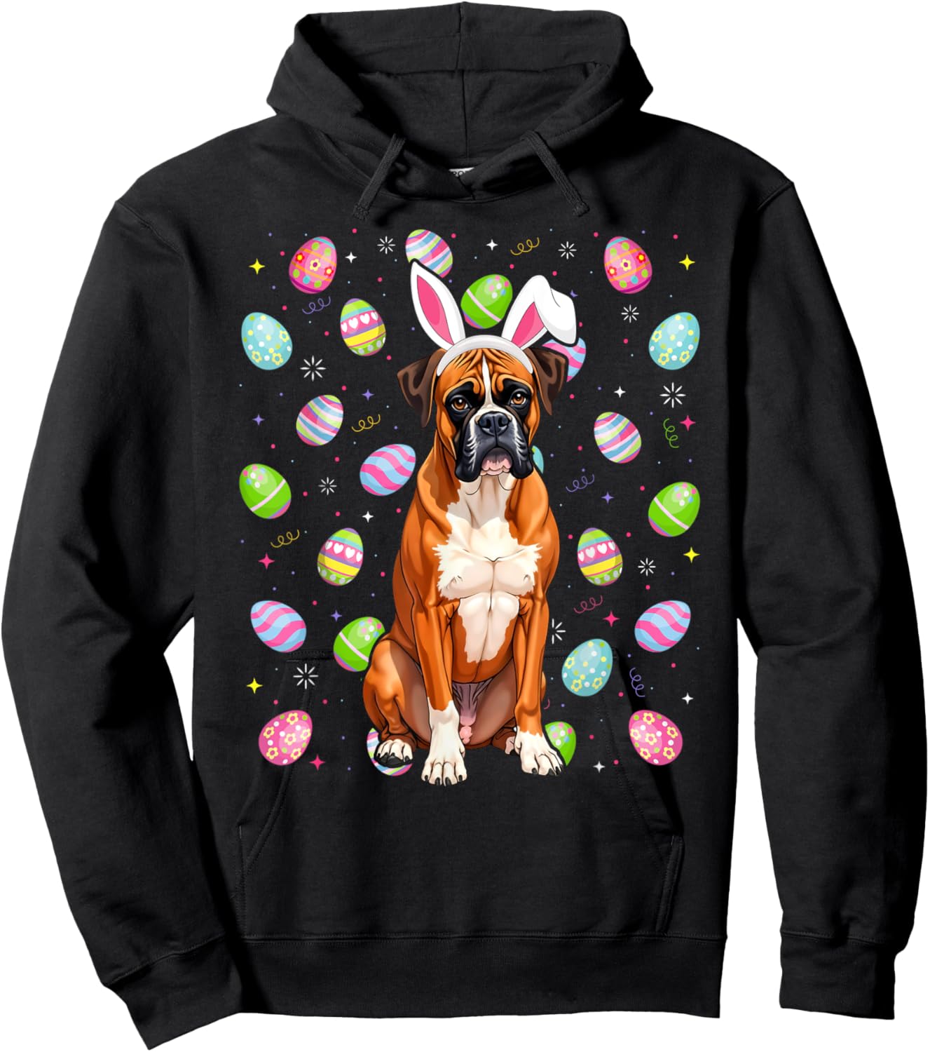 Boxer Dog Easter Egg Hunt Bunny Ear Boxer Easter Hoodie - Hoodie | Black