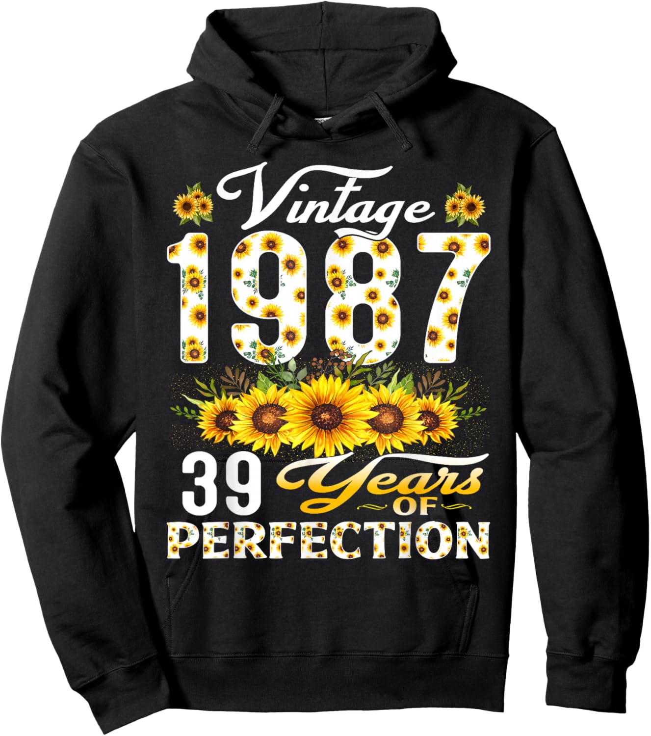 39 Year Old Vintage 1987 Sunflower 39th Birthday Women Hoodie - Hoodie | Black