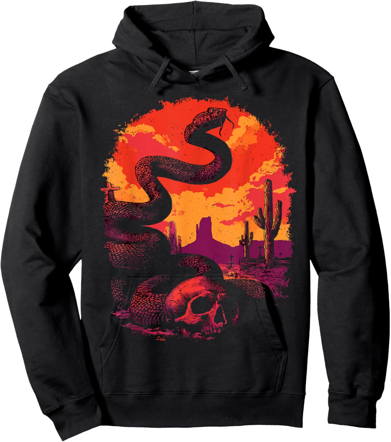 Rattlesnake with Skull Desert Snake Western Gothic Sunset Hoodie - Hoodie | Black