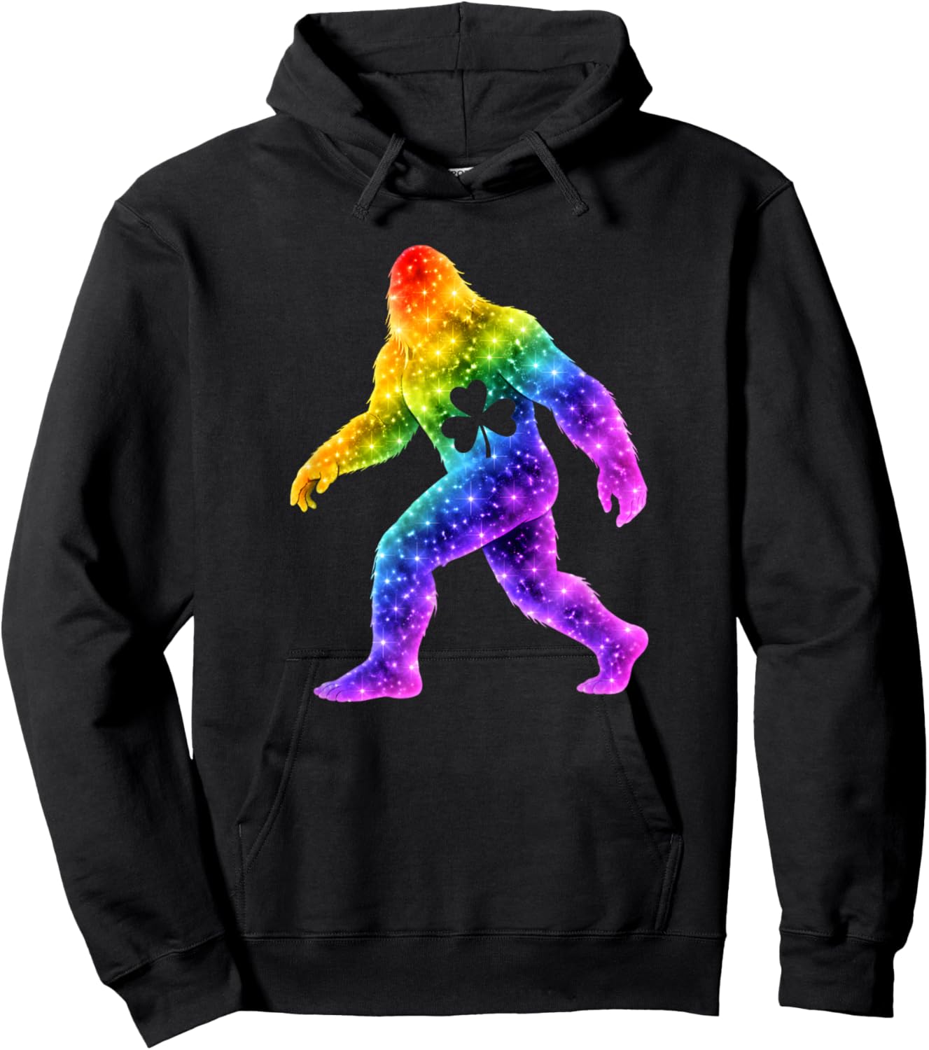 St Patricks Day Rainbow Galaxy Bigfoot Shamrock Hoodie - Hoodie | Black