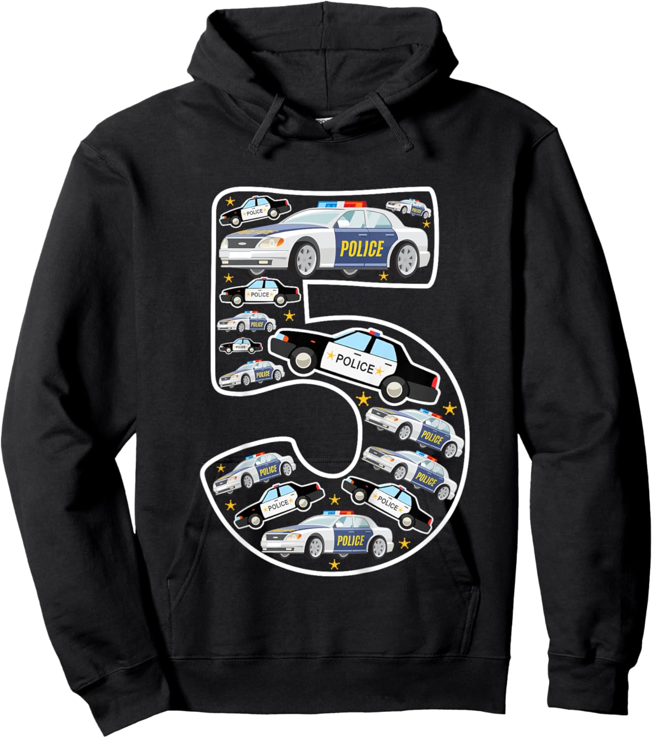 Kids 5 Year Old Police Cars 5th Birthday Policeman Boy Toddler 5 Hoodie - Hoodie | Black