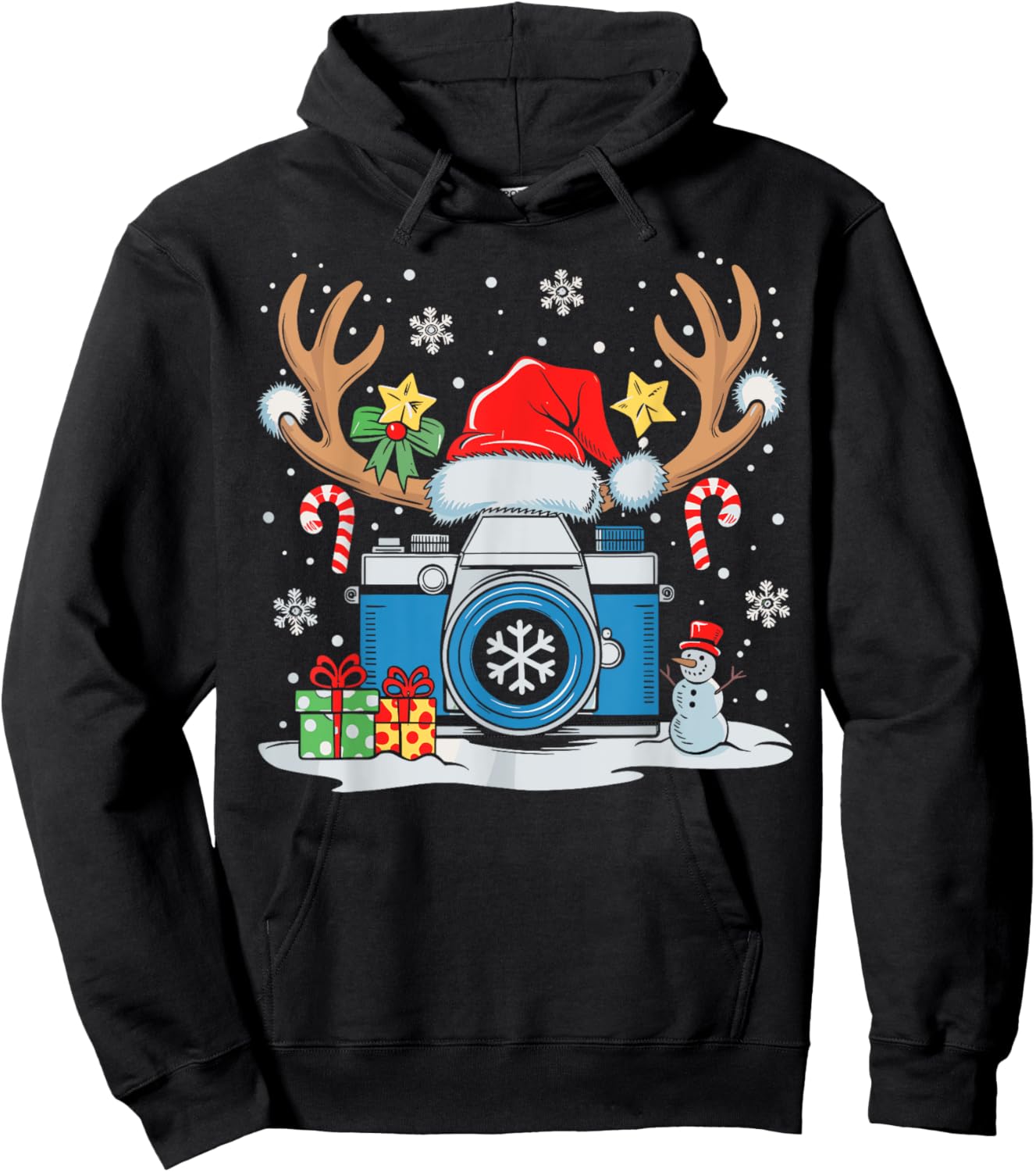 Xmas Photography Santa Hat Reindeer Photographer Christmas Hoodie - Hoodie | Black