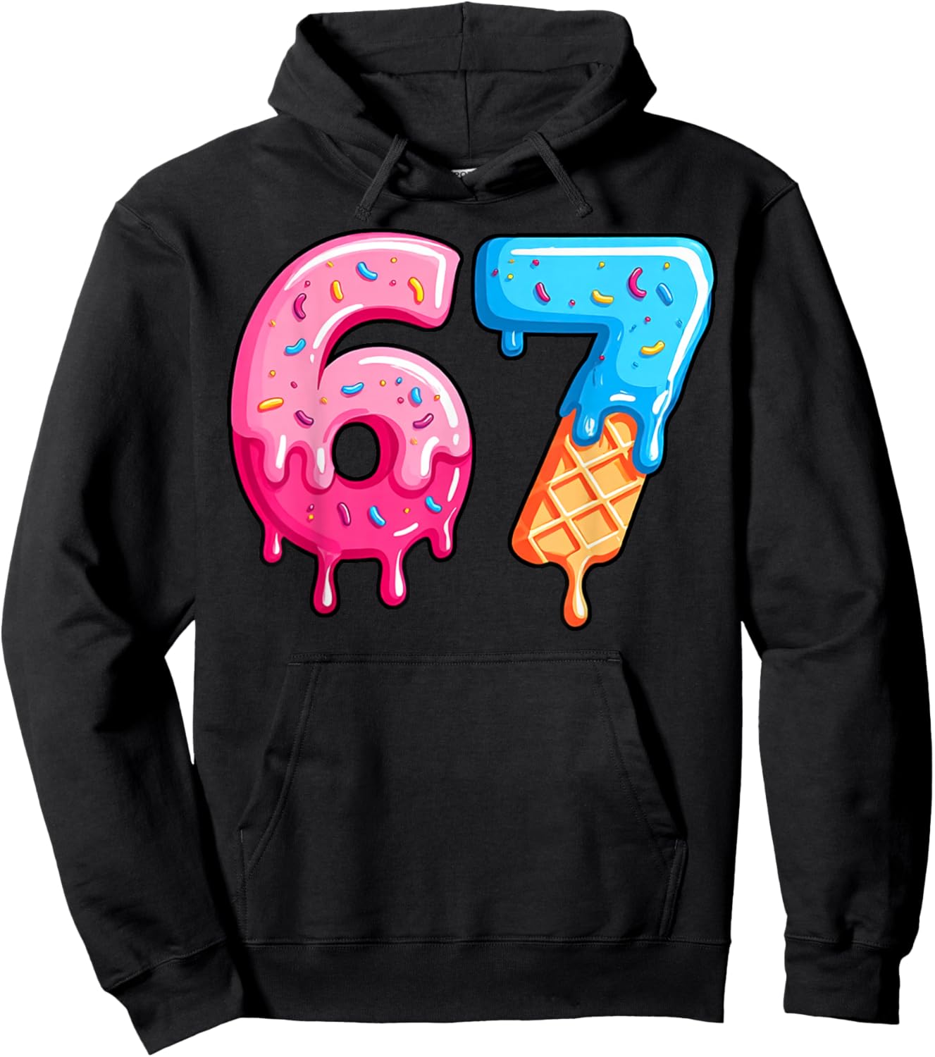 Six Seven Ice Cream Drip Cool Meme 67 Funny Number Hoodie - Hoodie | Black