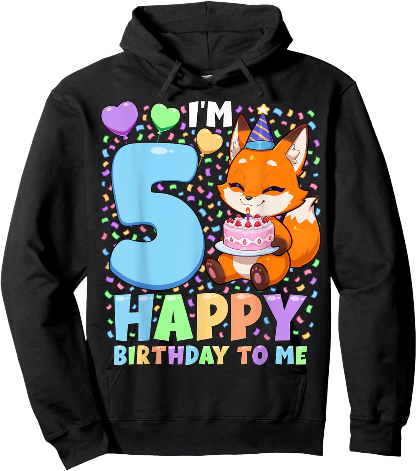 Fox Birthday Party Shirt | Boys 5th Birthday Fox Hoodie - Hoodie | Black