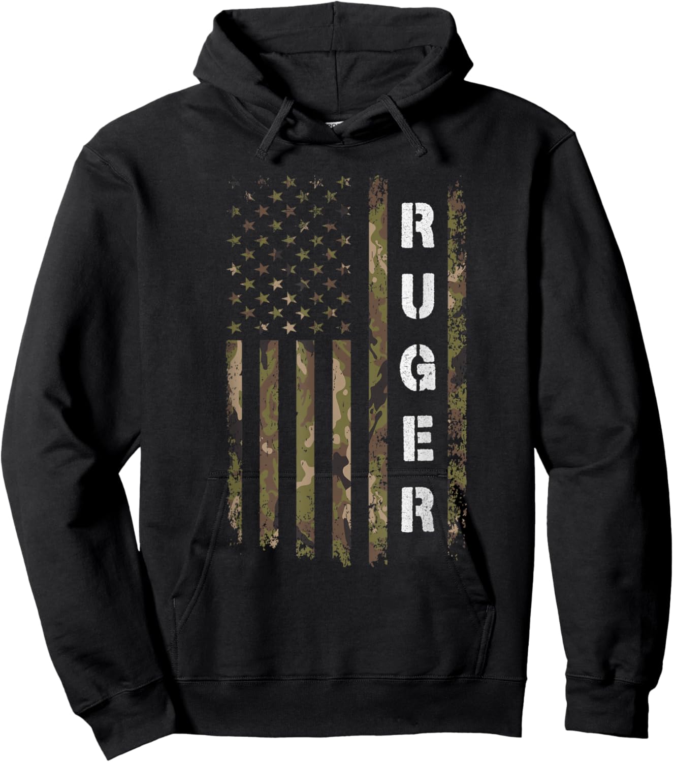 Retro Ruger Vintage Camouflage American Flag Matching Name Hoodie - Hoodie | Black