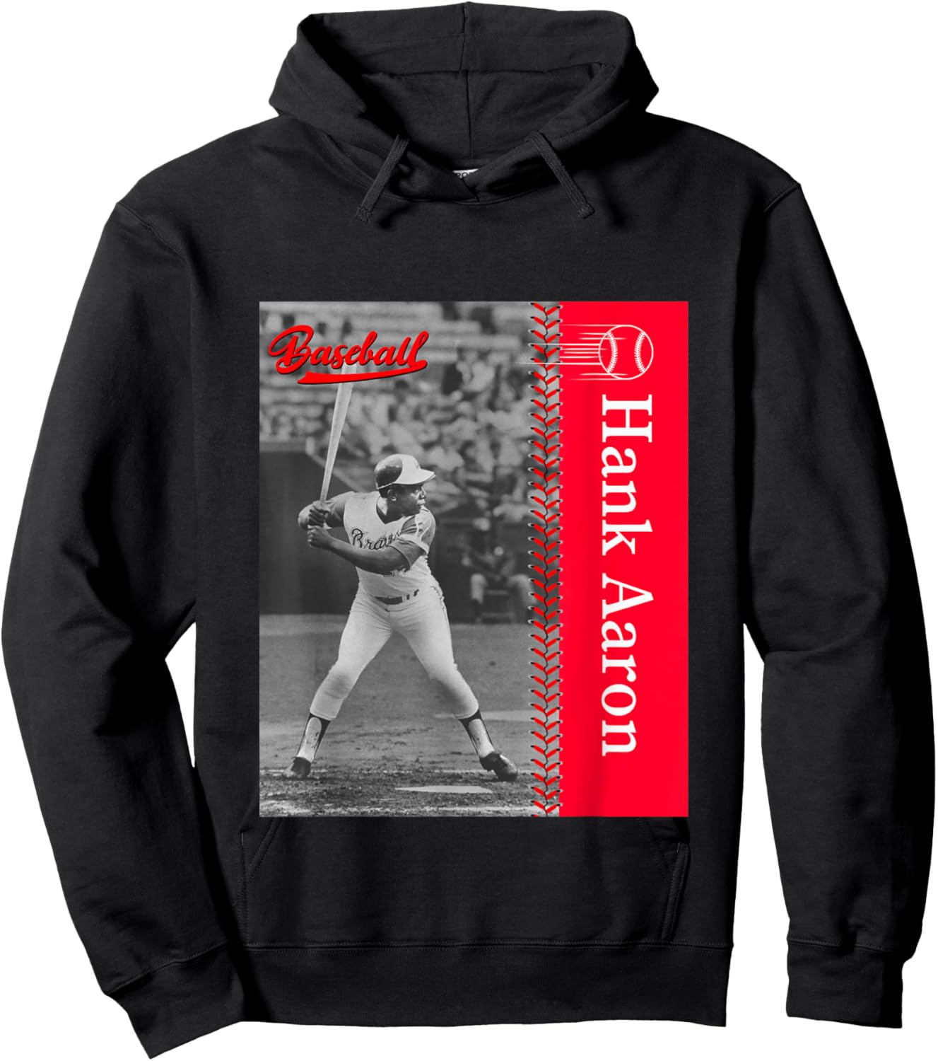 Great Moment Store Hank Aaron_Baseball_001 , Small, Black Hoodie - Hoodie | Black