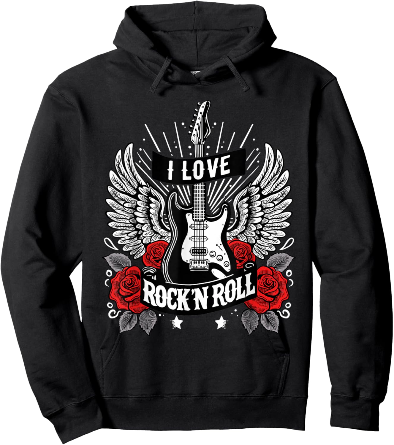 I Love Rock And Roll Retro Electric Guitar Rock&Roll , Black, S Hoodie - Hoodie | Black