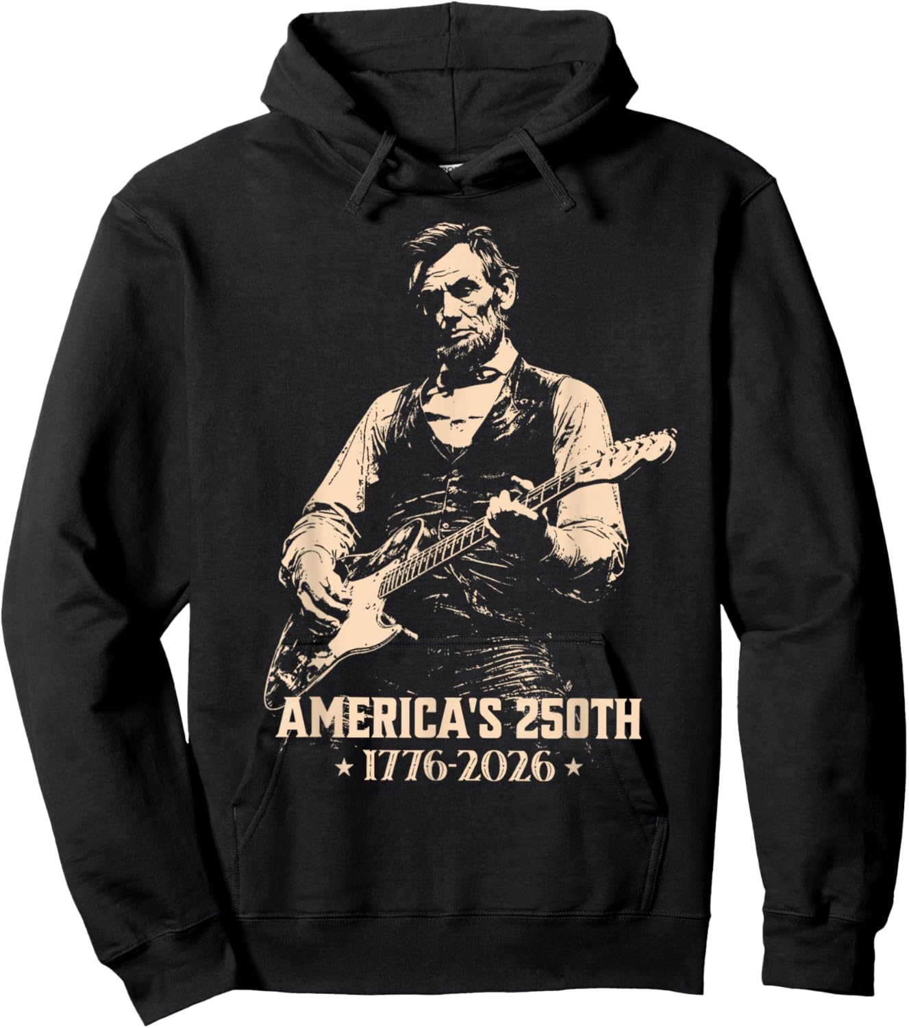 Vintage United States 250 Anniversary Abe Lincoln Guitar Hoodie - Hoodie | Black