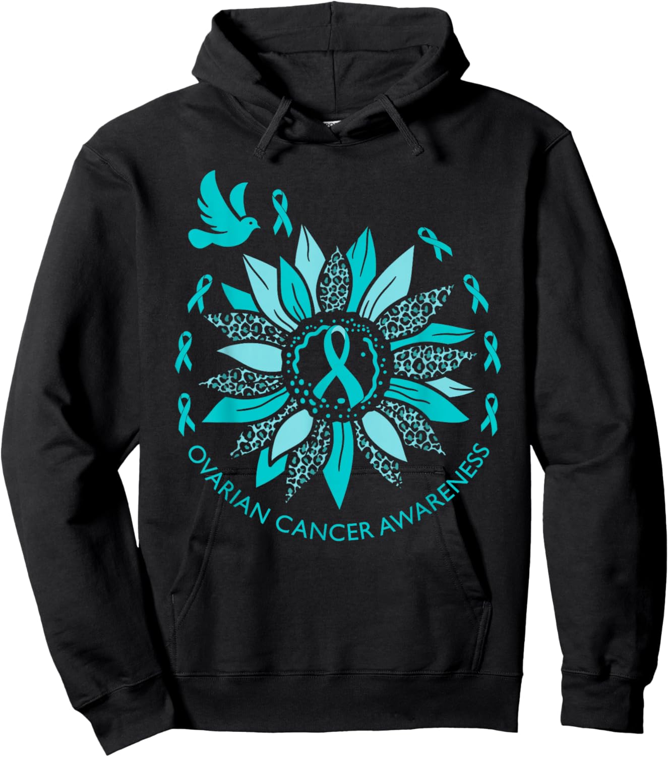 Ovian Cancer Awareness Teal Ribbon Support Squad Women Gifts Hoodie - Hoodie | Black