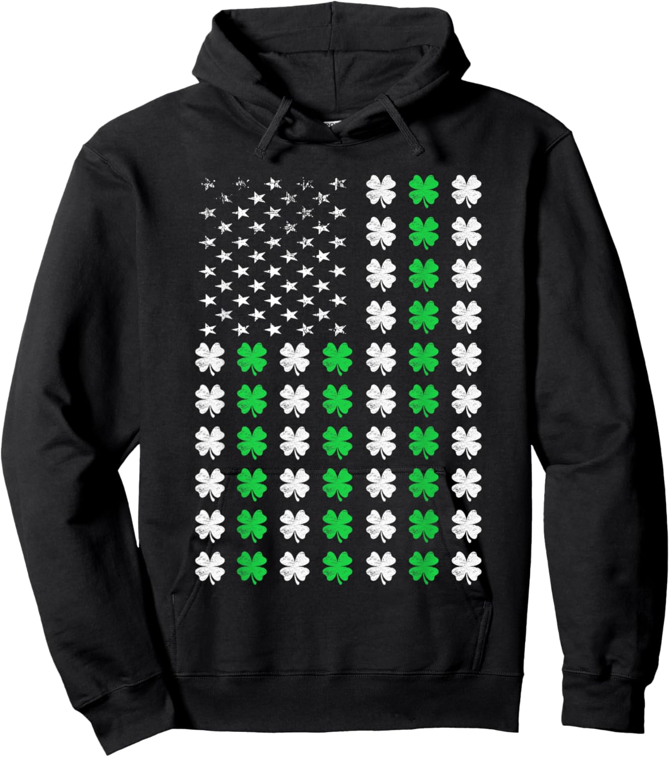 St Patricks Day Shamrock Flag USA Irish Women Men Boys Hoodie - Hoodie | Black