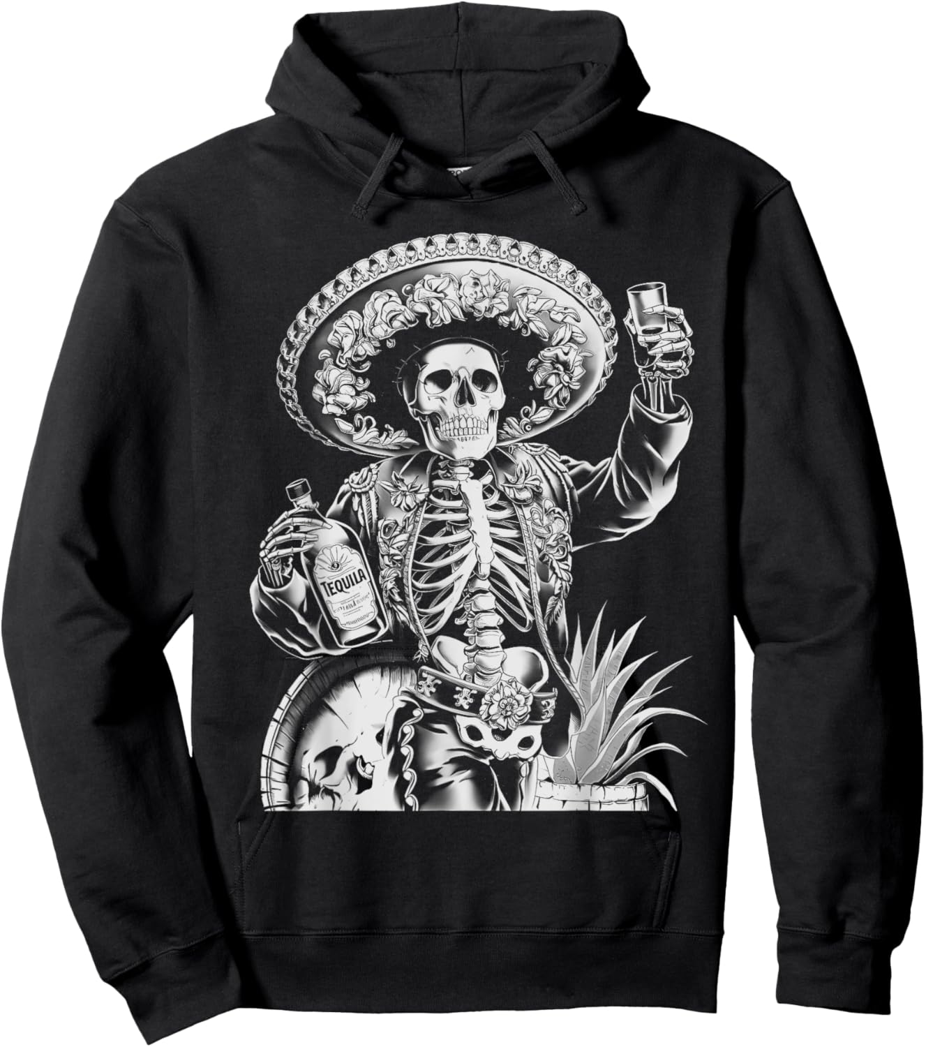 Mexico Vintage Skeleton Tequila Dia De Los Muertos Mexican Hoodie - Hoodie | Black