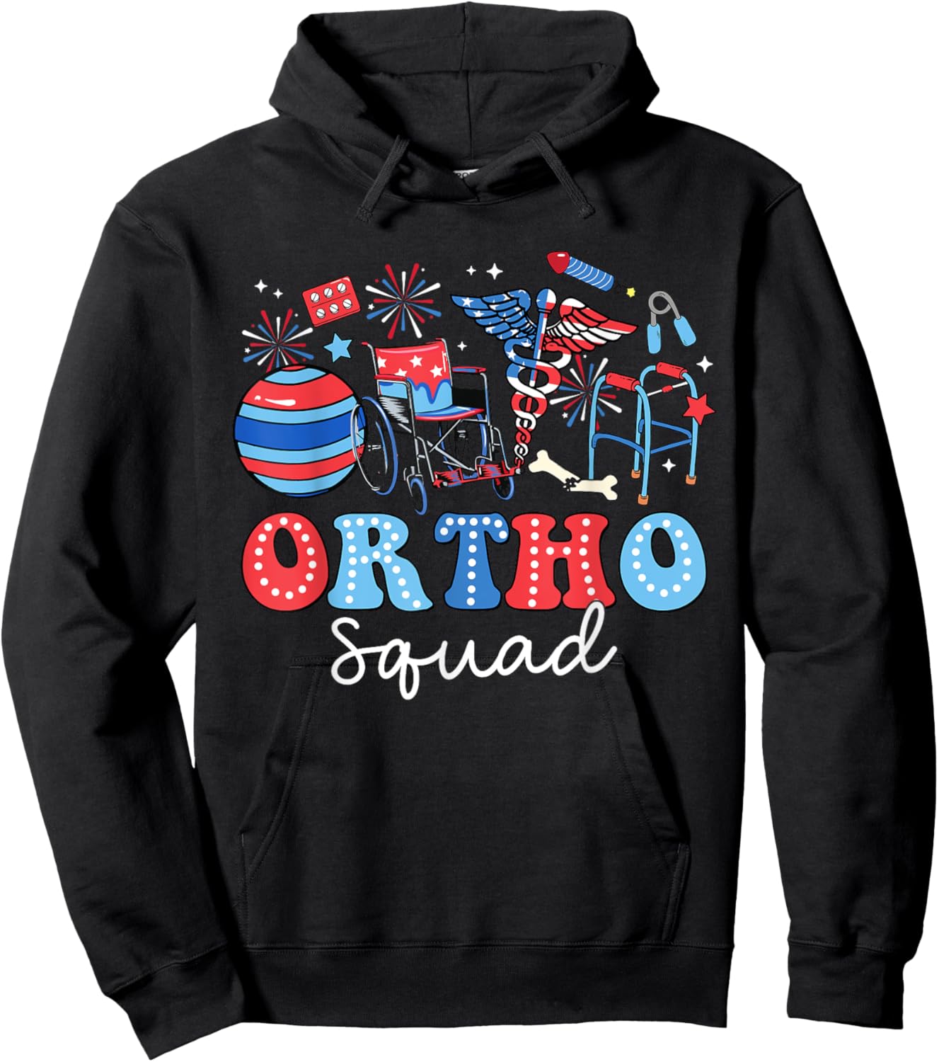 Groovy Ortho Squad USA Flag Ortho Nurse 4th Of July Women Men Hoodie - Hoodie | Black