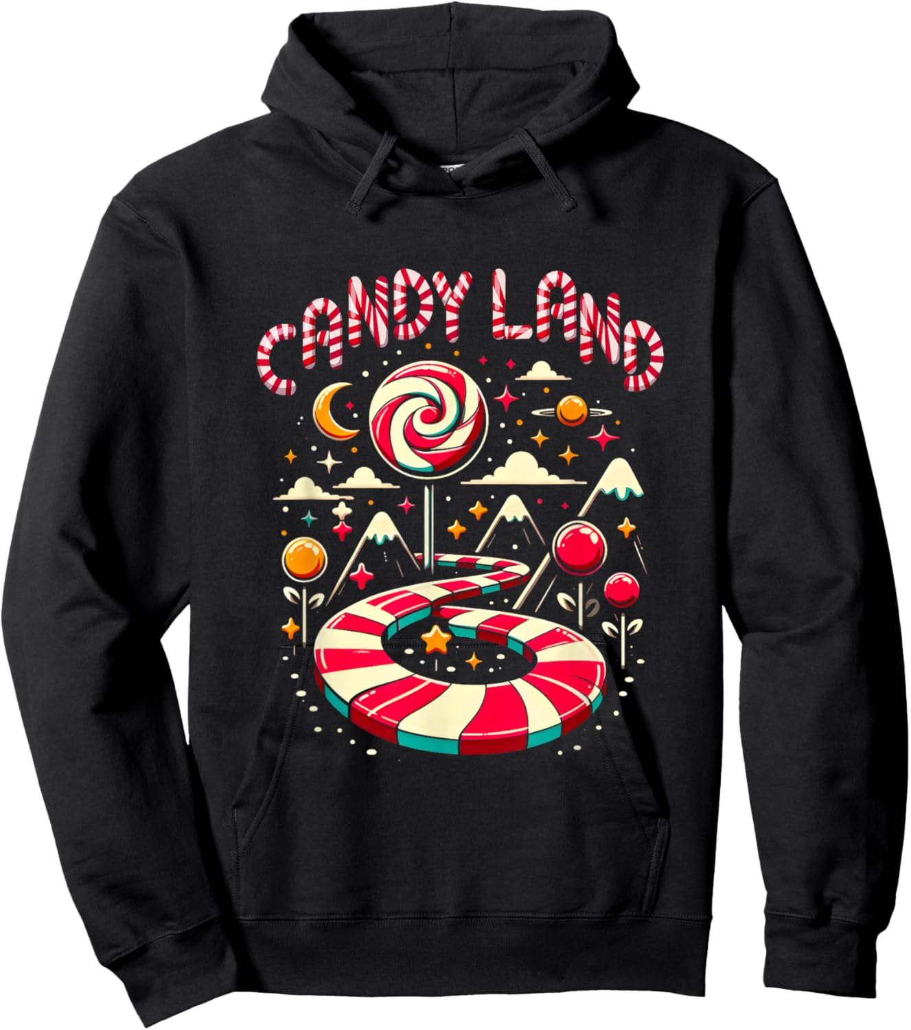 Xmas Candy Land Rainbow Trail Candy Cane Merry Christmas Hoodie - Hoodie | Black
