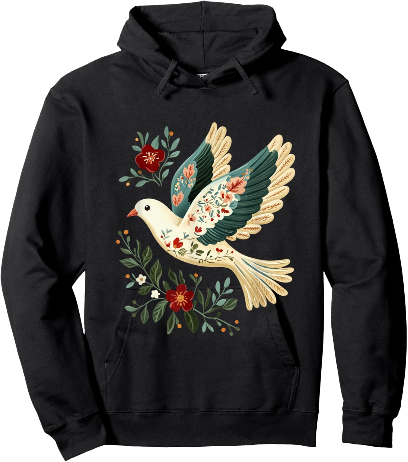 Friedenstaube Frieden Taube mit farbigen Blumen Hoodie - Hoodie | Black