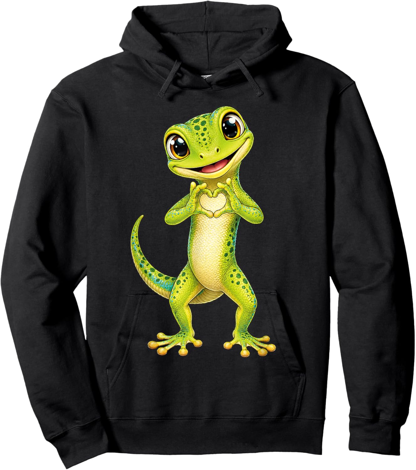Gecko with Heart | Cute Little Gecko Heart Sign Hoodie - Hoodie | Black