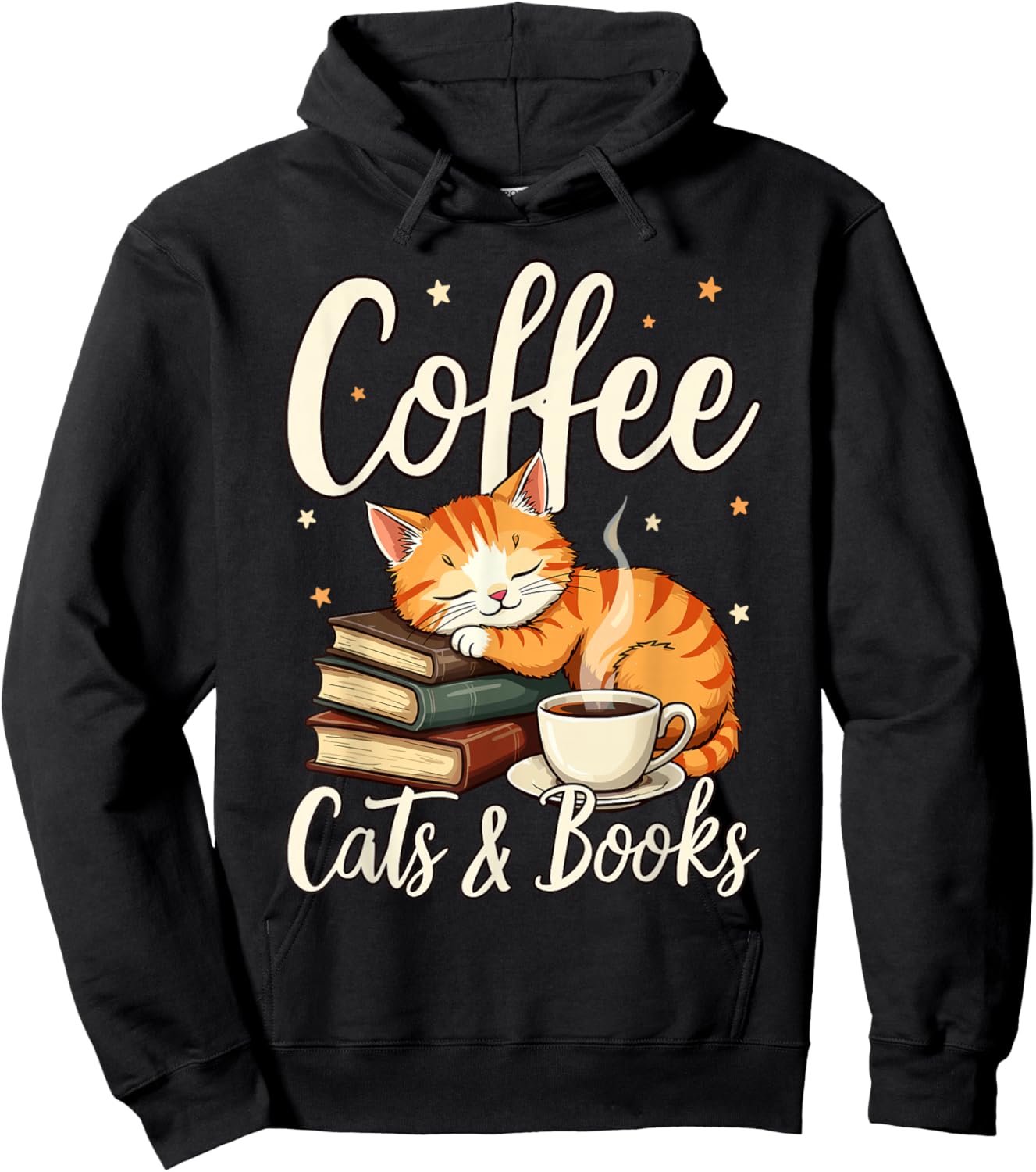 Coffee Cats And Books Lover, & Men, Funny Coffee Hoodie - Hoodie | Black