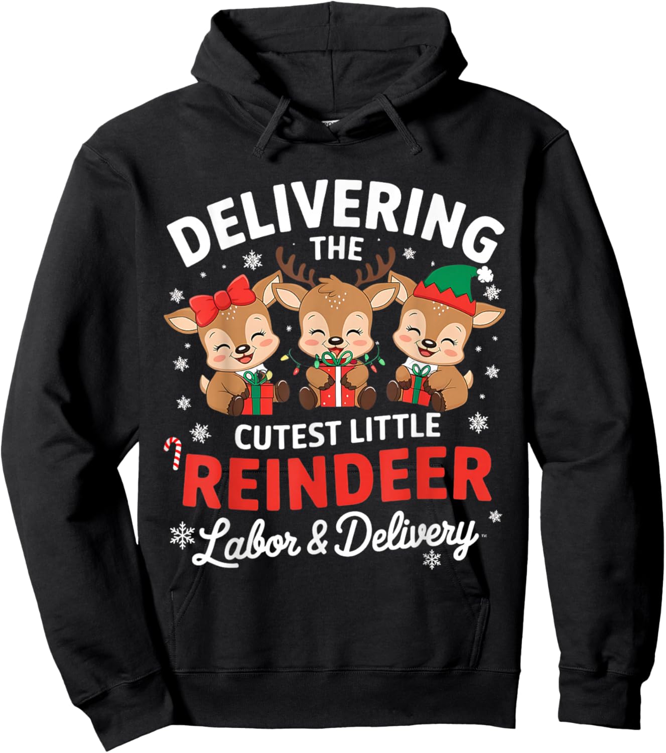 Christmas Delivering the Cutest Reindeer Labor and Delivery Hoodie - Hoodie | Black