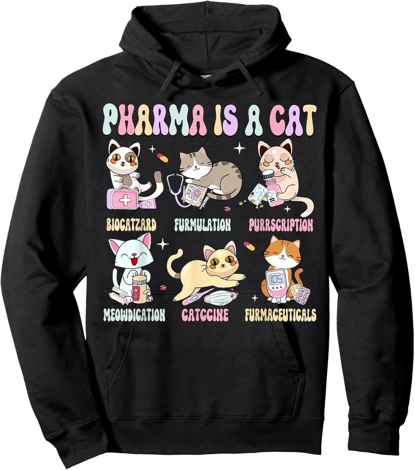 Pharma Is A Cat Pharmacy Tech Science Medical Cat Lover Hoodie - Hoodie | Black