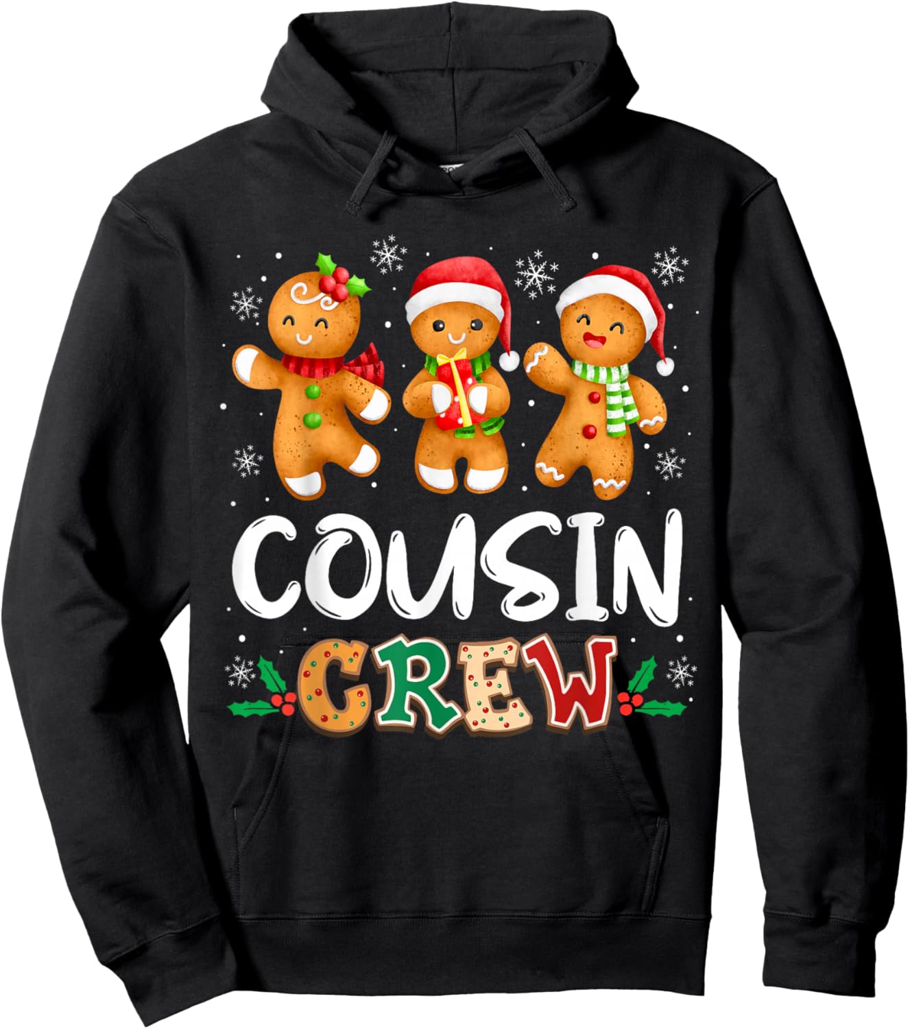 Cousin Crew Christmas Pajama Shirt Gingerbread Man Hoodie - Hoodie | Black