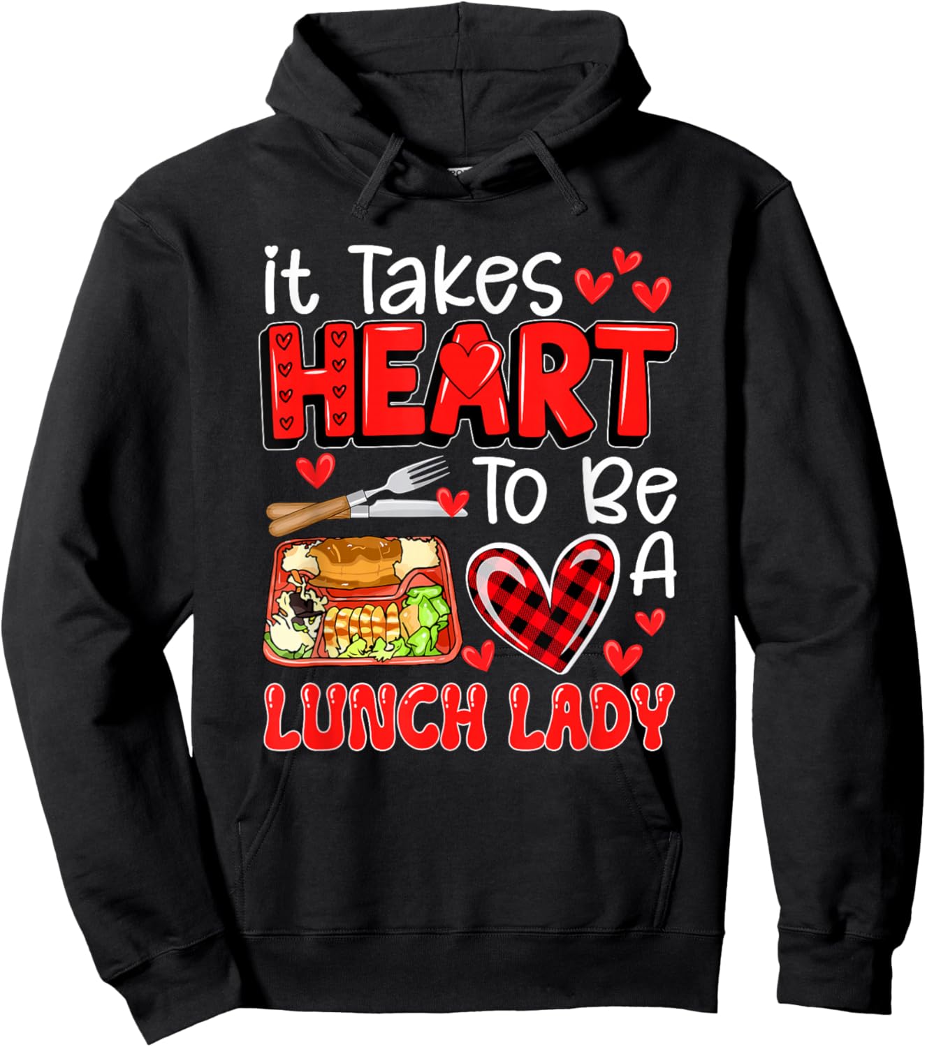 Takes Heart To Be A Lunch Lady Valentine's Day Job Team Hoodie - Hoodie | Black