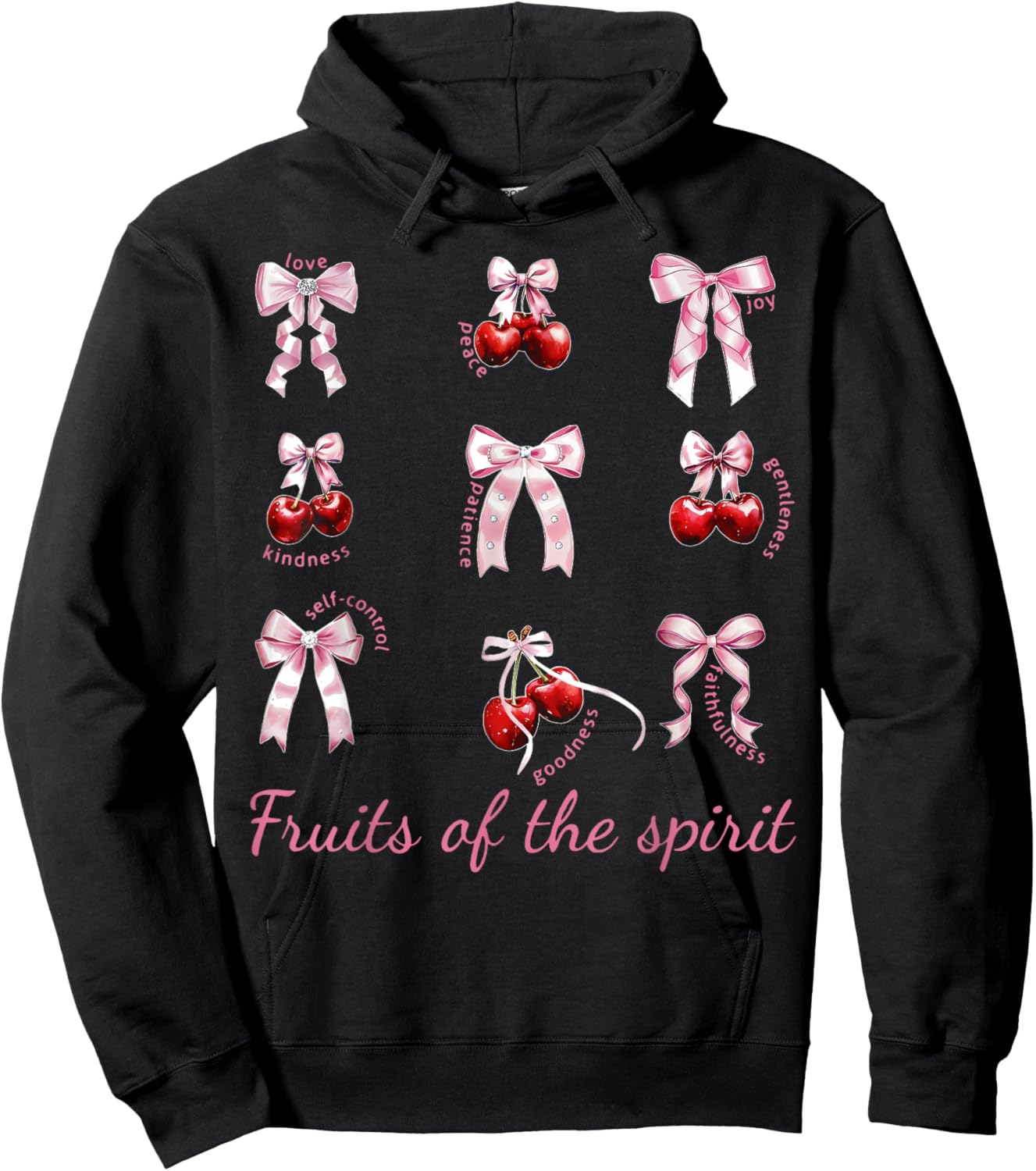 Fruit Of The Spirit Bow Coquette Cherry Christian Bible Hoodie - Hoodie | Black