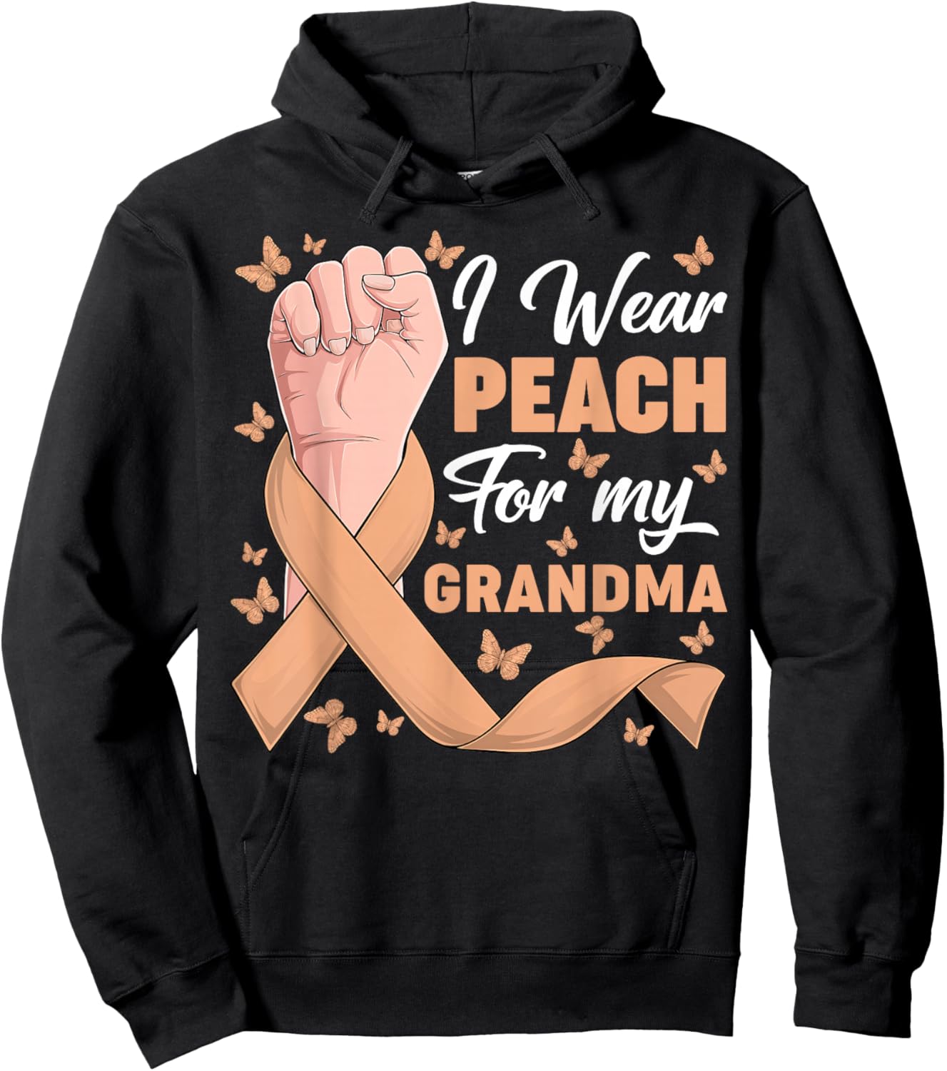 I Wear Peach For My Grandma Uterine Cancer Awareness Support Hoodie - Hoodie | Black