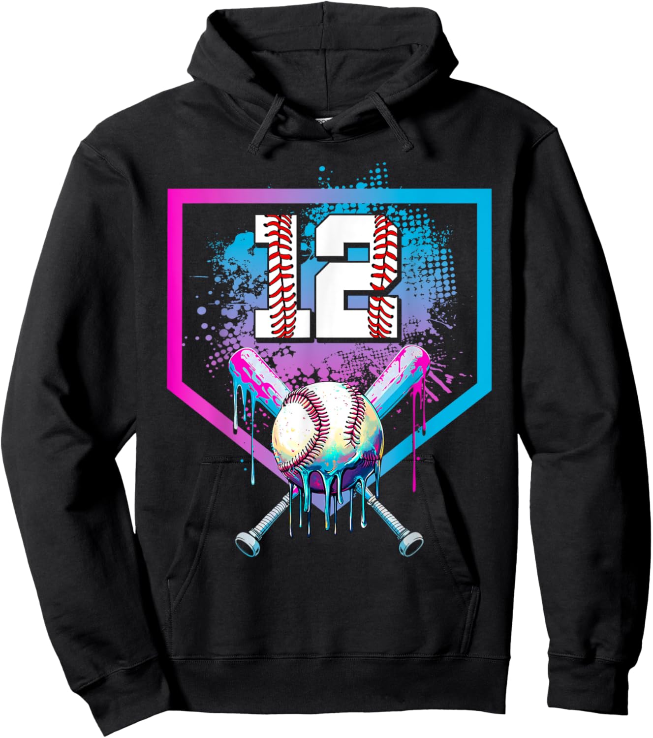 Baseball Drip 12th Birthday Home Plate Boy Youth 12 Year Old Hoodie - Hoodie | Black