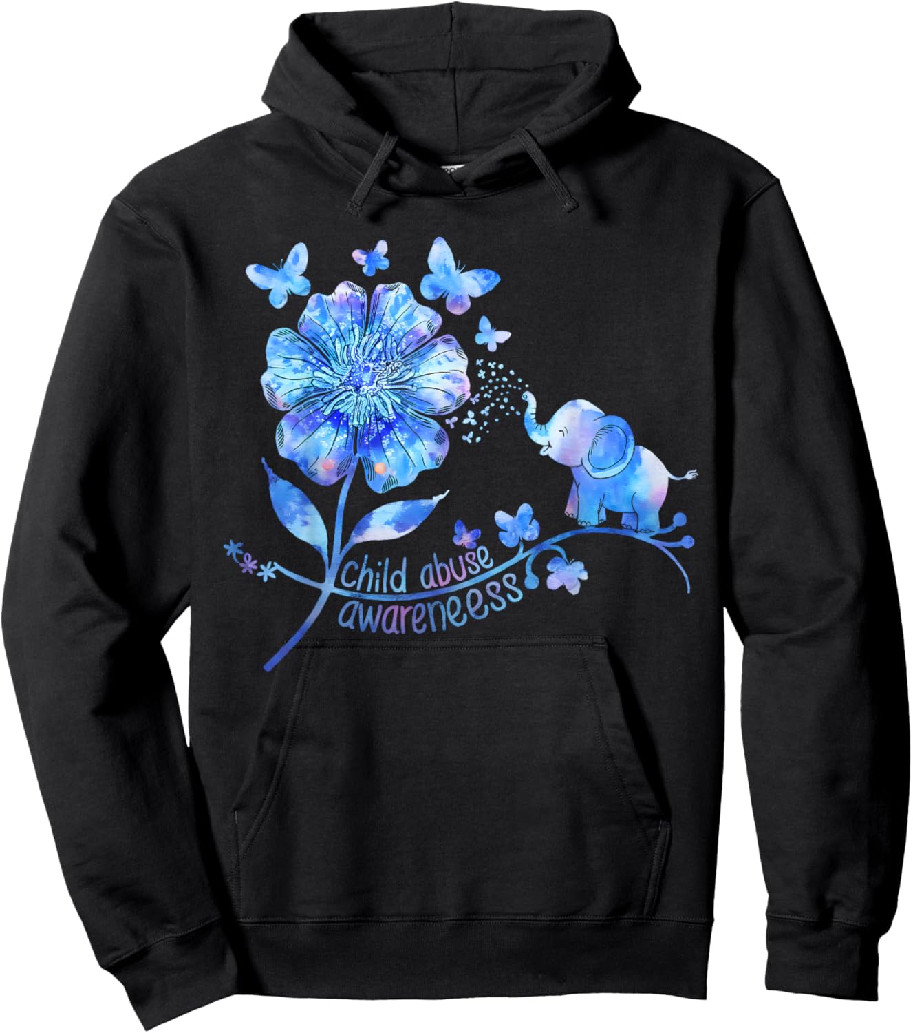 CHILD ABUSE Awareness Sunflower Light Blue Ribbon Elephant Hoodie - Hoodie | Black