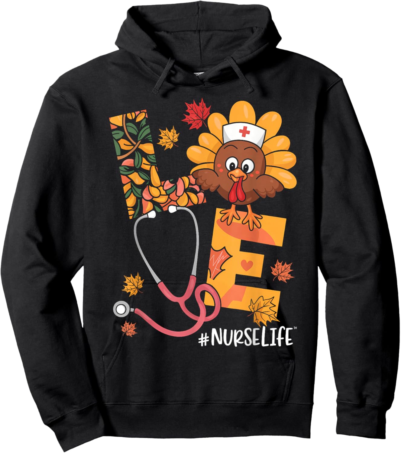 Turkey Nurse Thanksgiving Fall Scrub Nursing RN ICU ER Nicu Hoodie - Hoodie | Black